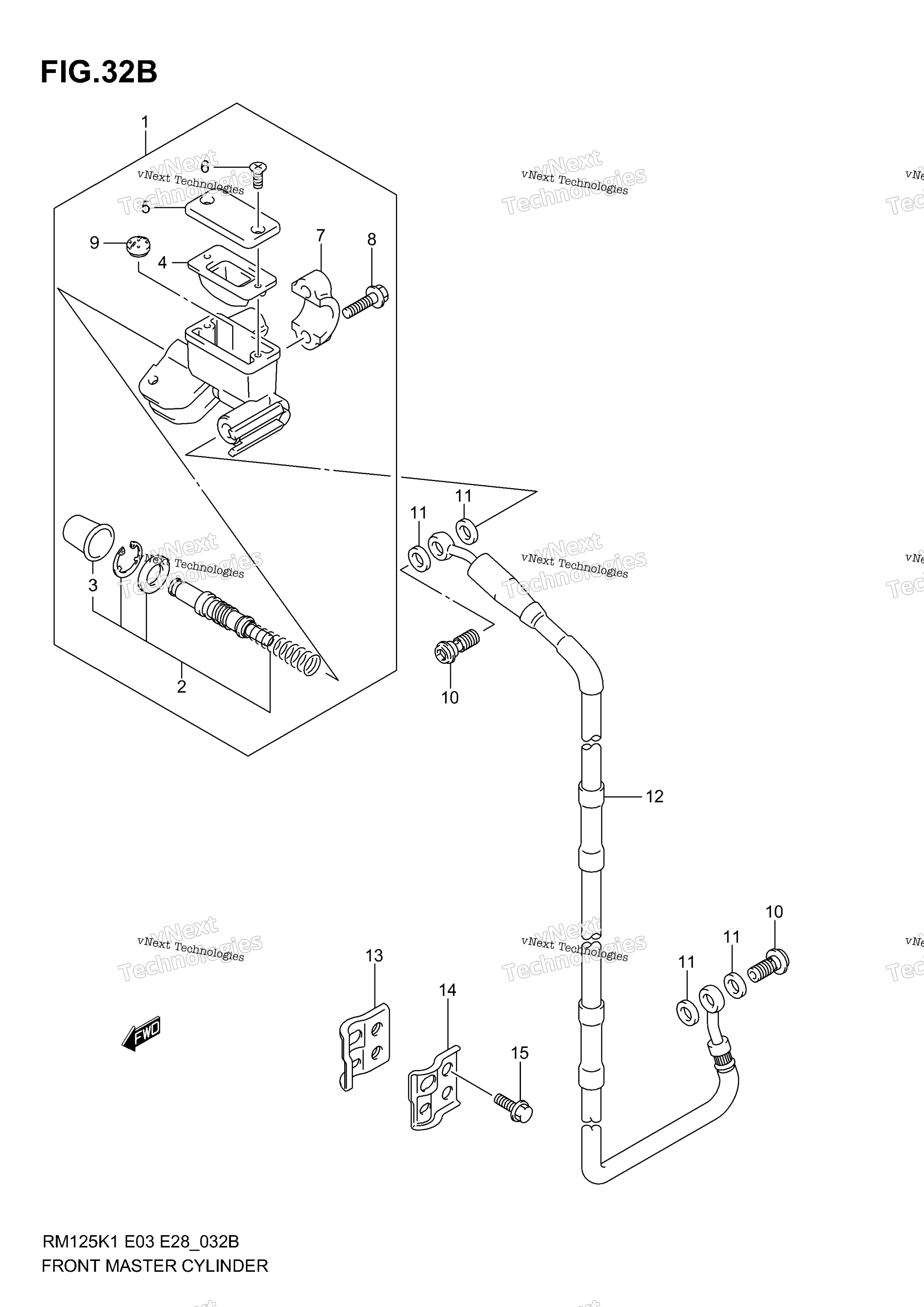 Передний главный цилиндр тормоза (Model K5/K6)
