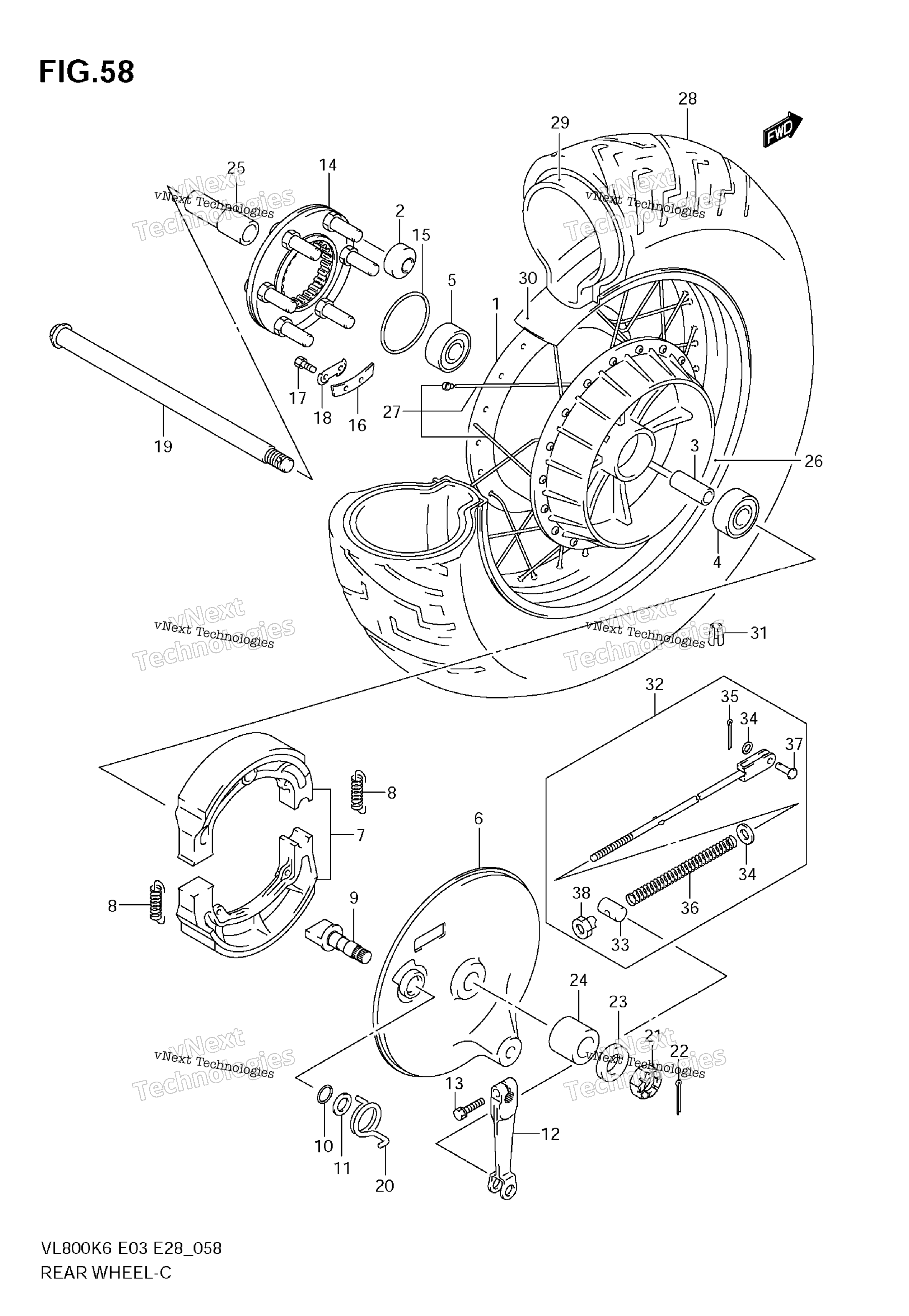 Заднее колесо (Vl800k6/Tk6/K7/Tk7/K8/Tk8/K9/Tk9)