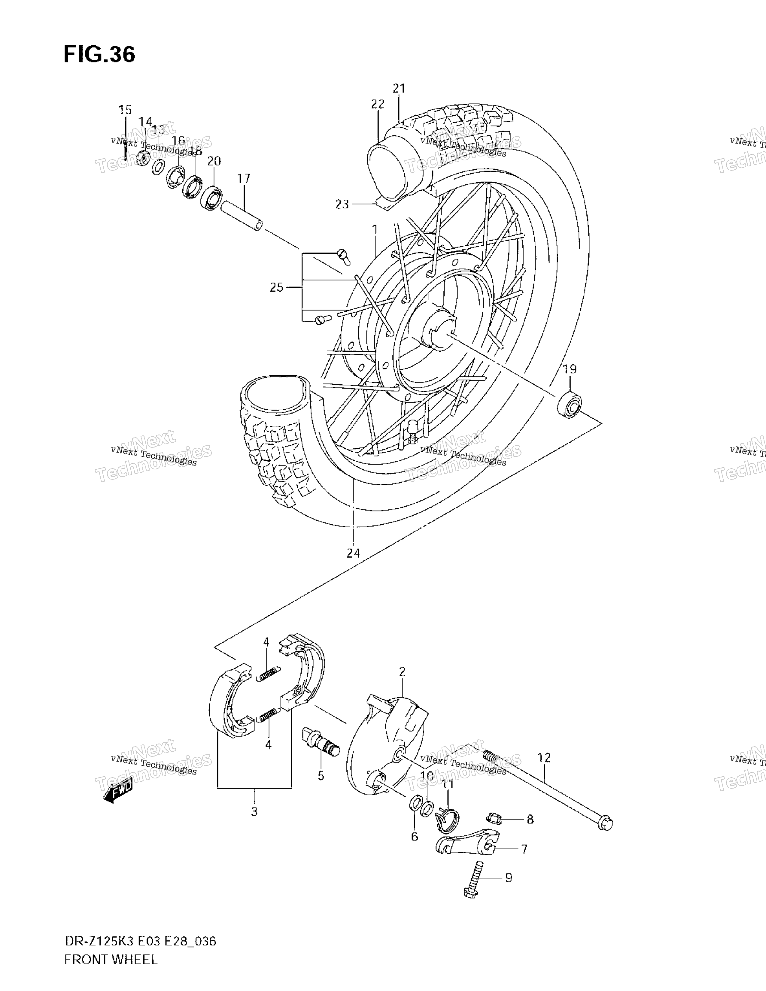 Переднее колесо (Dr-Z125k3/K4/K5/K6/K7)