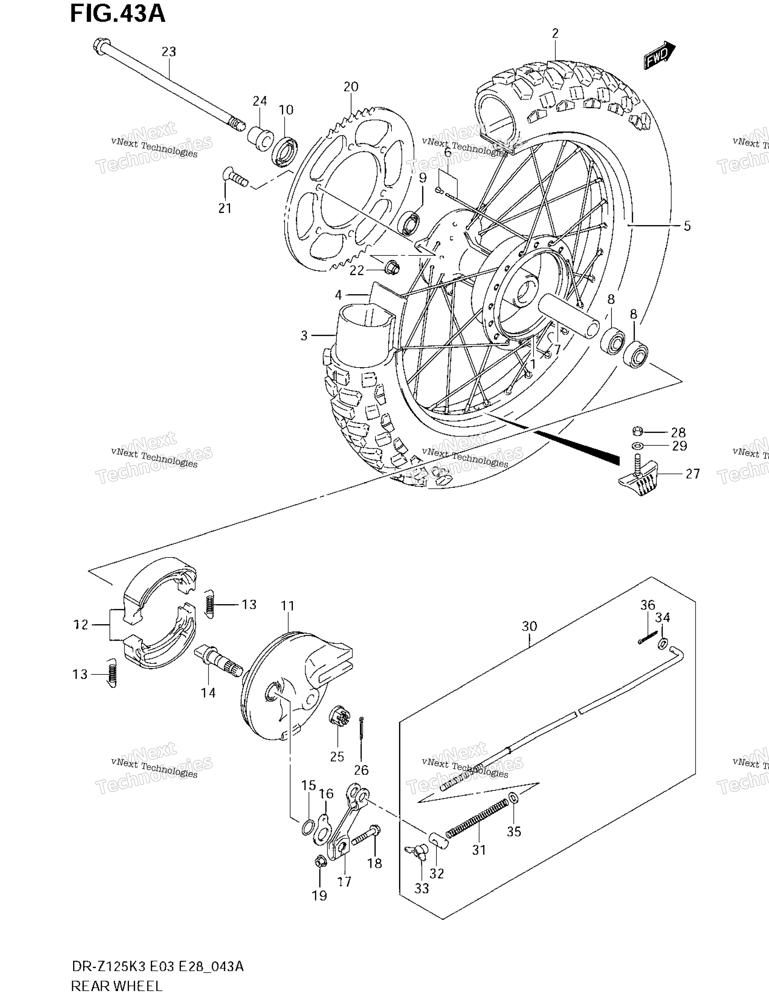 Заднее колесо (Dr-Z125k4/K5/K6/K7)