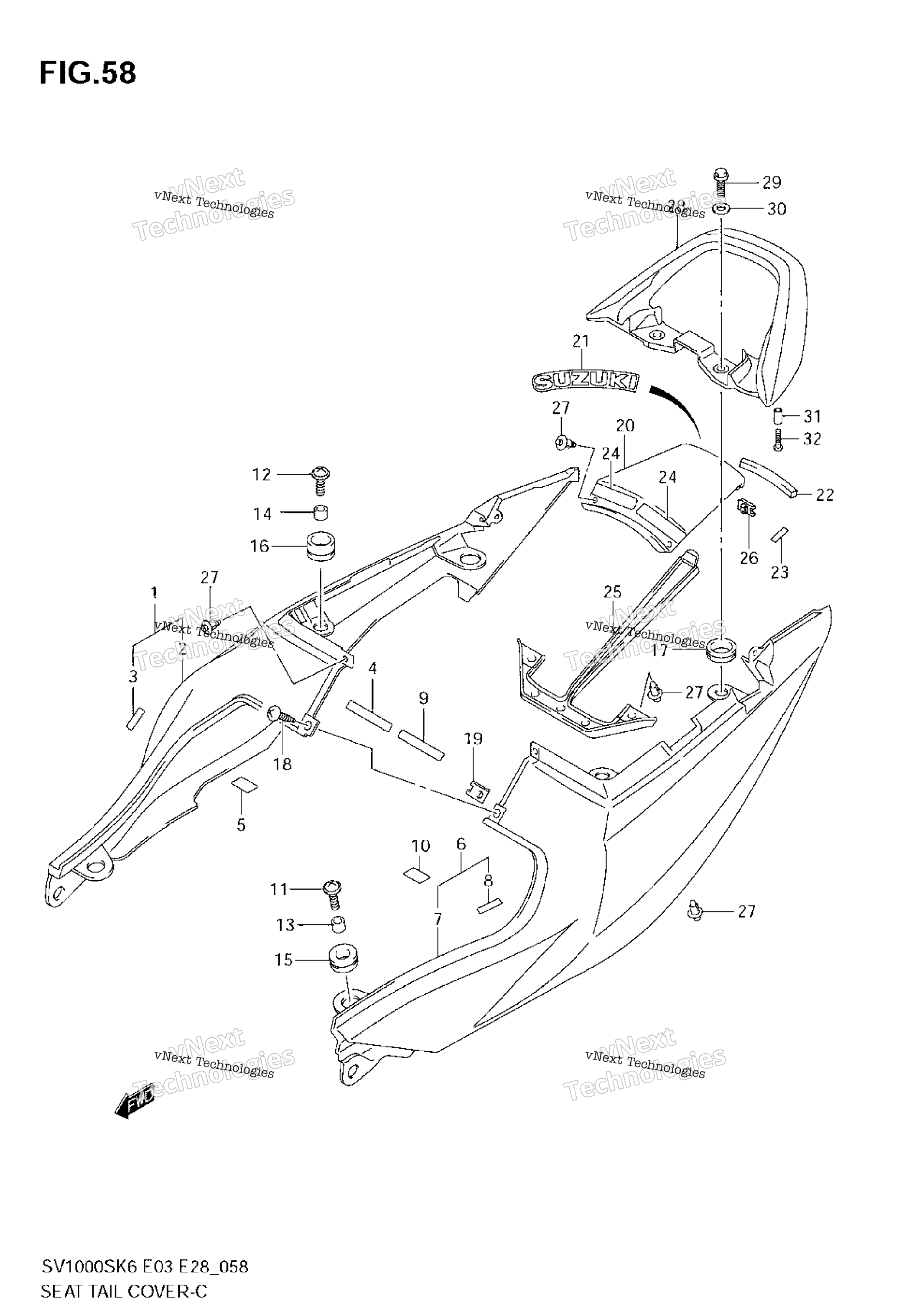 сиденье Tail крышка (Sv1000sk6 / Sk7)