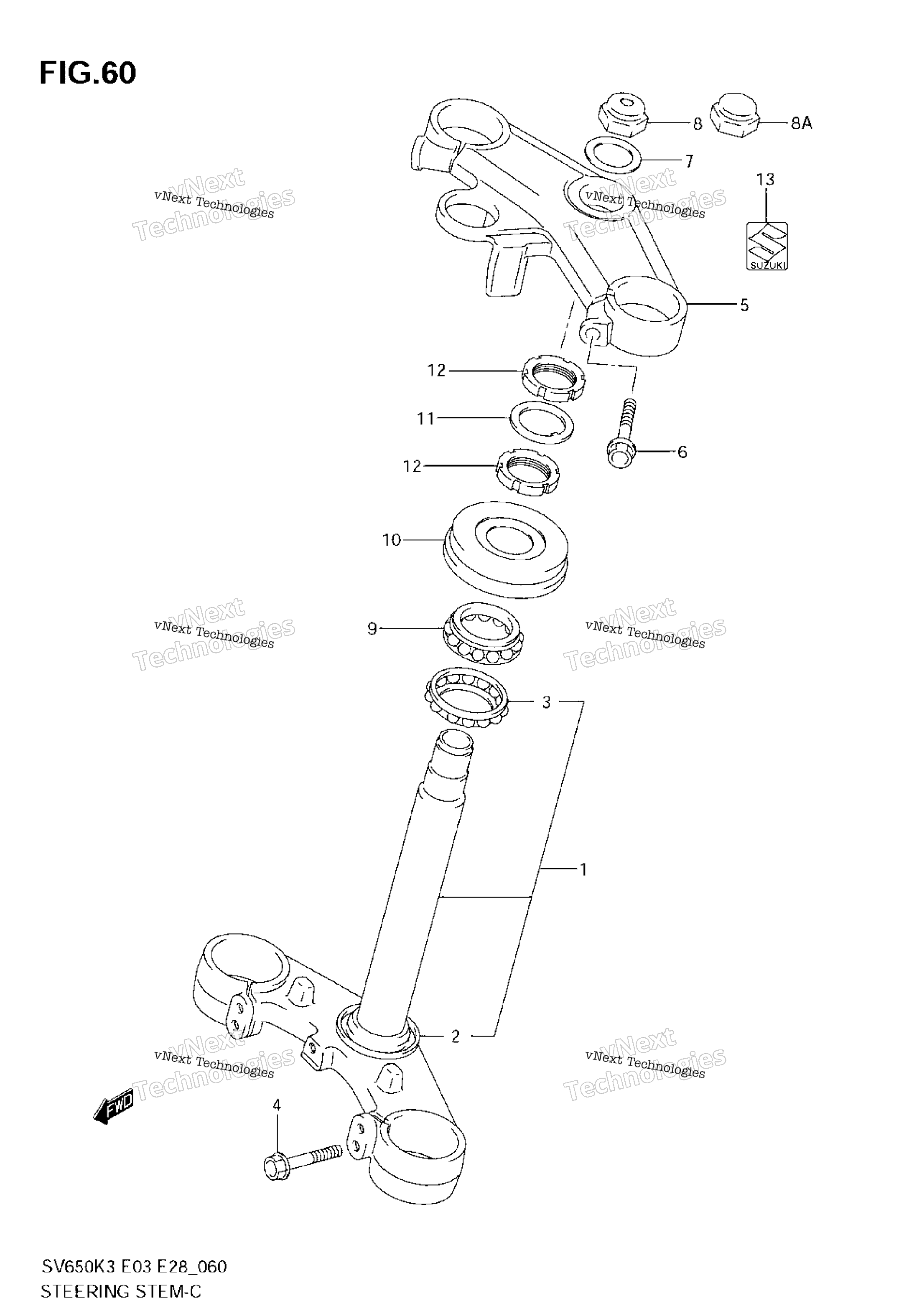 Рулевая колонка (Sv650sk3/Sk4/Sk5/Sk6/Sk7/Sak7)