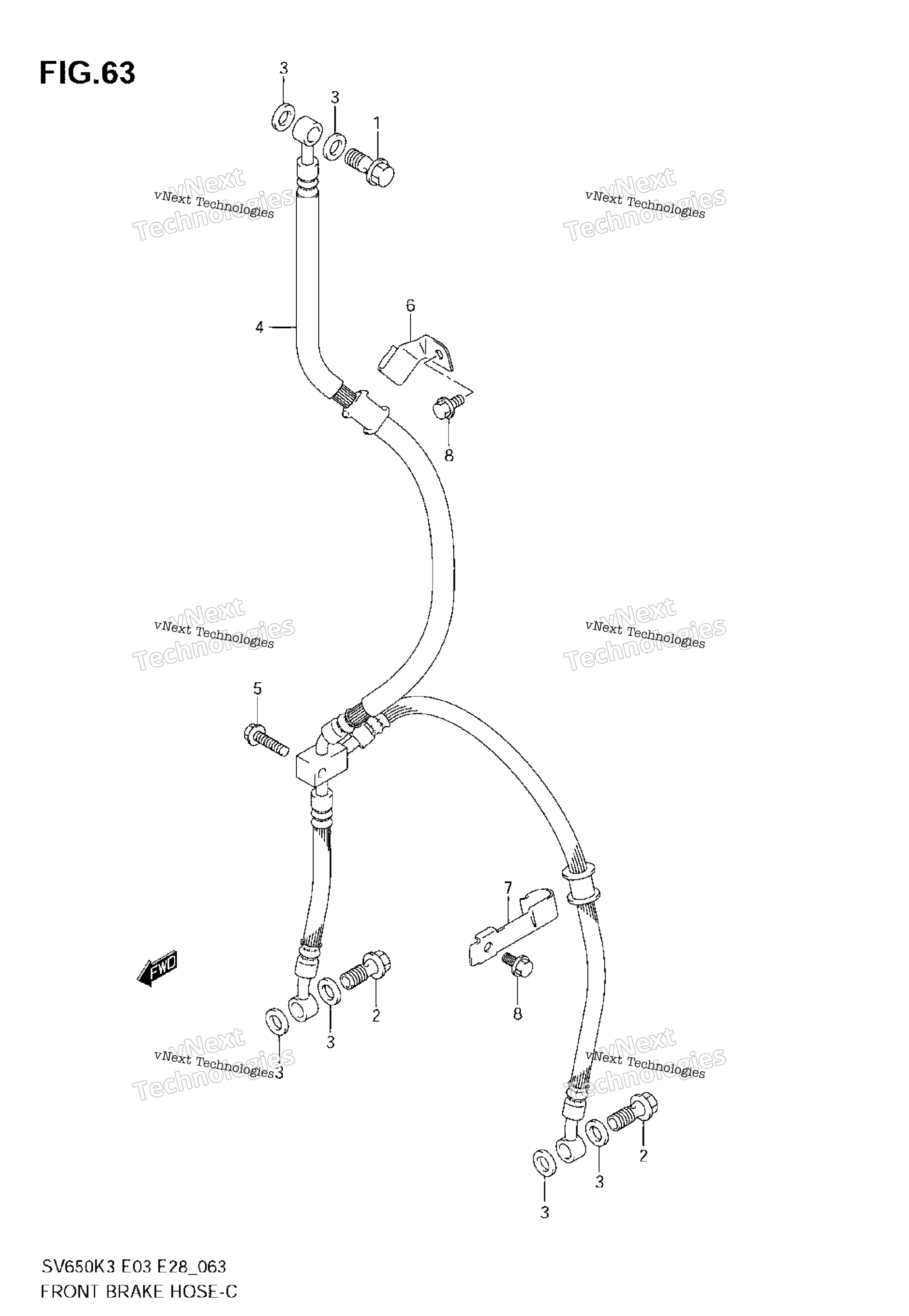Шланг переднего тормоза (Sv650k3/Sk3/K4/Sk4/K5/Sk5/K6/Sk6/K7/Sk7)