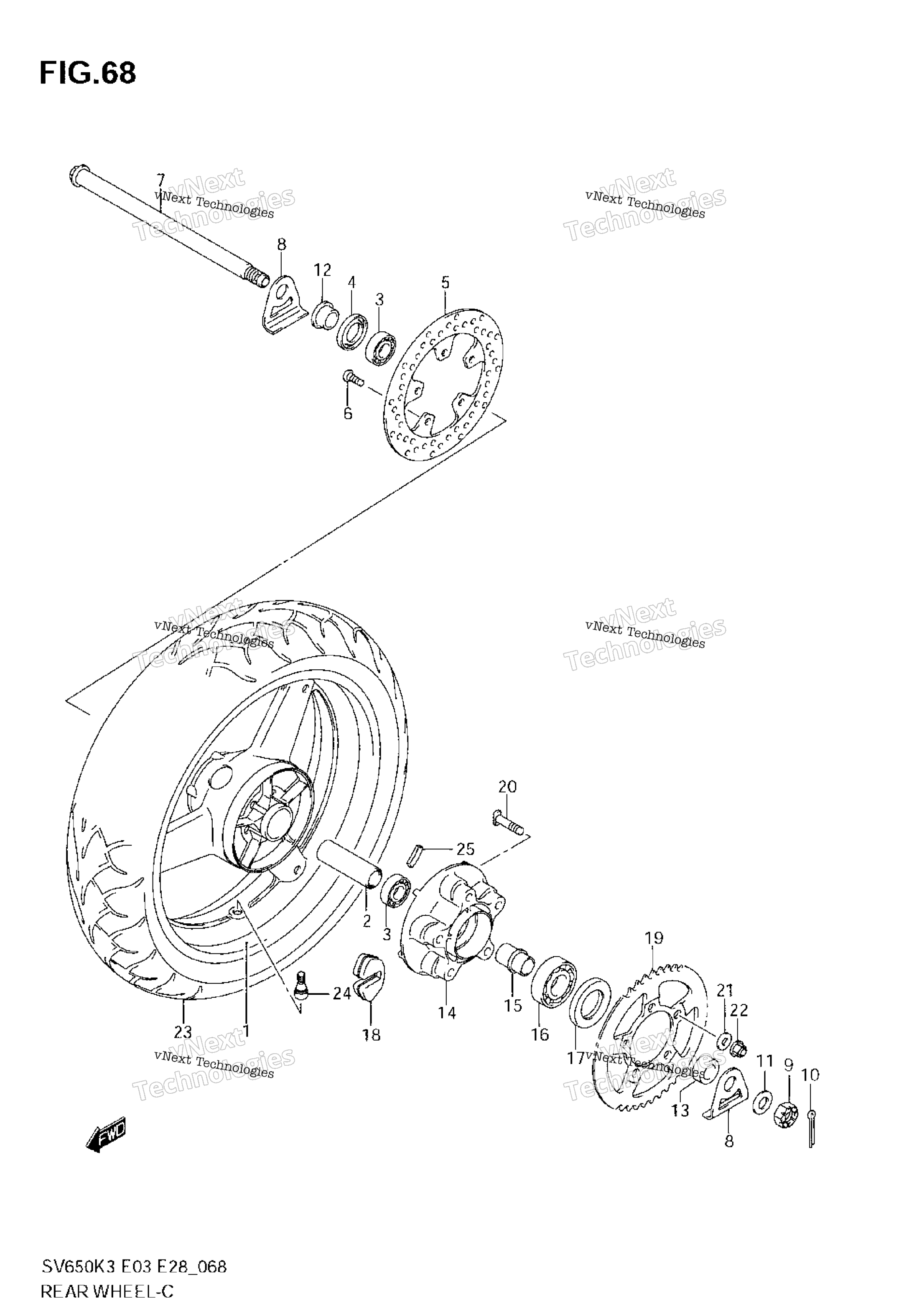 Заднее колесо (Sv650 K3/Sk3/K4/Sk4/K5/Sk5/K6/Sk6/K7/Sk7)