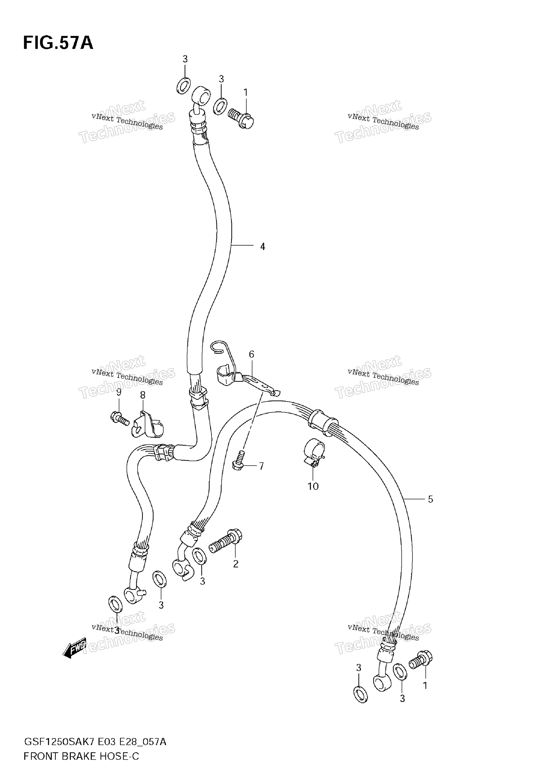 Шланг переднего тормоза (Gsf1250sk7/Sk8/Sk9)