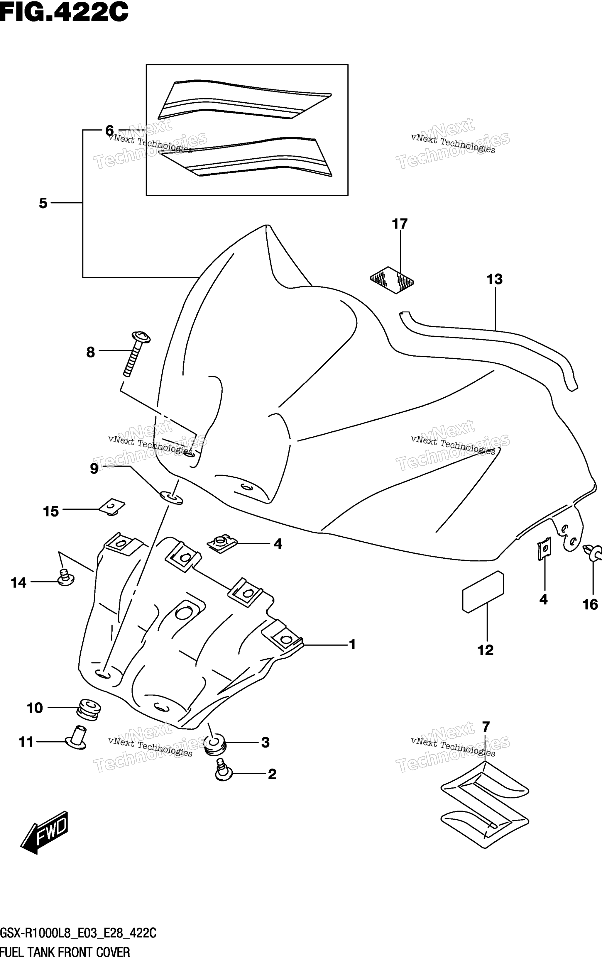 Топливный бак Front Cover (Gsx-R1000l8 E33) (For Yww)