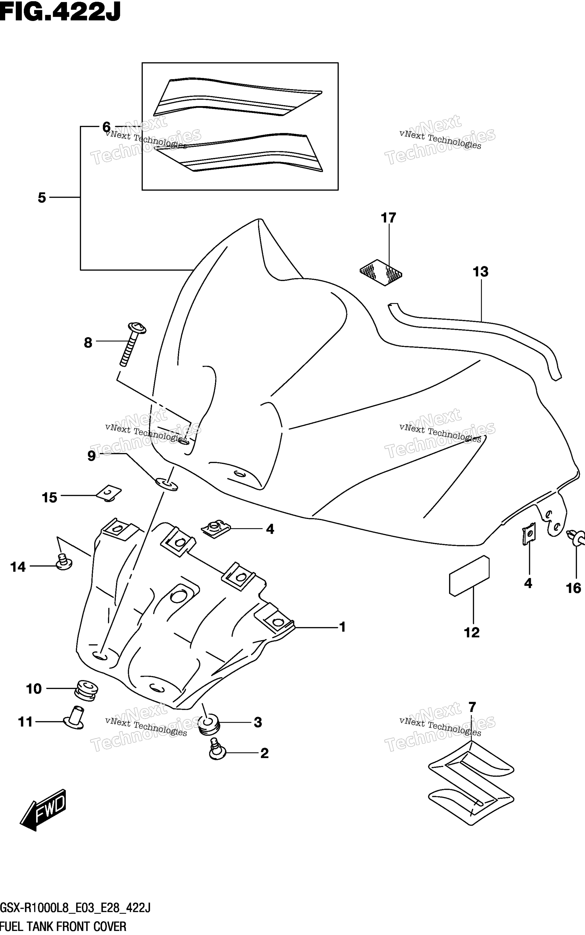 Топливный бак Front Cover (Gsx-R1000al8 E33) (For Yww)