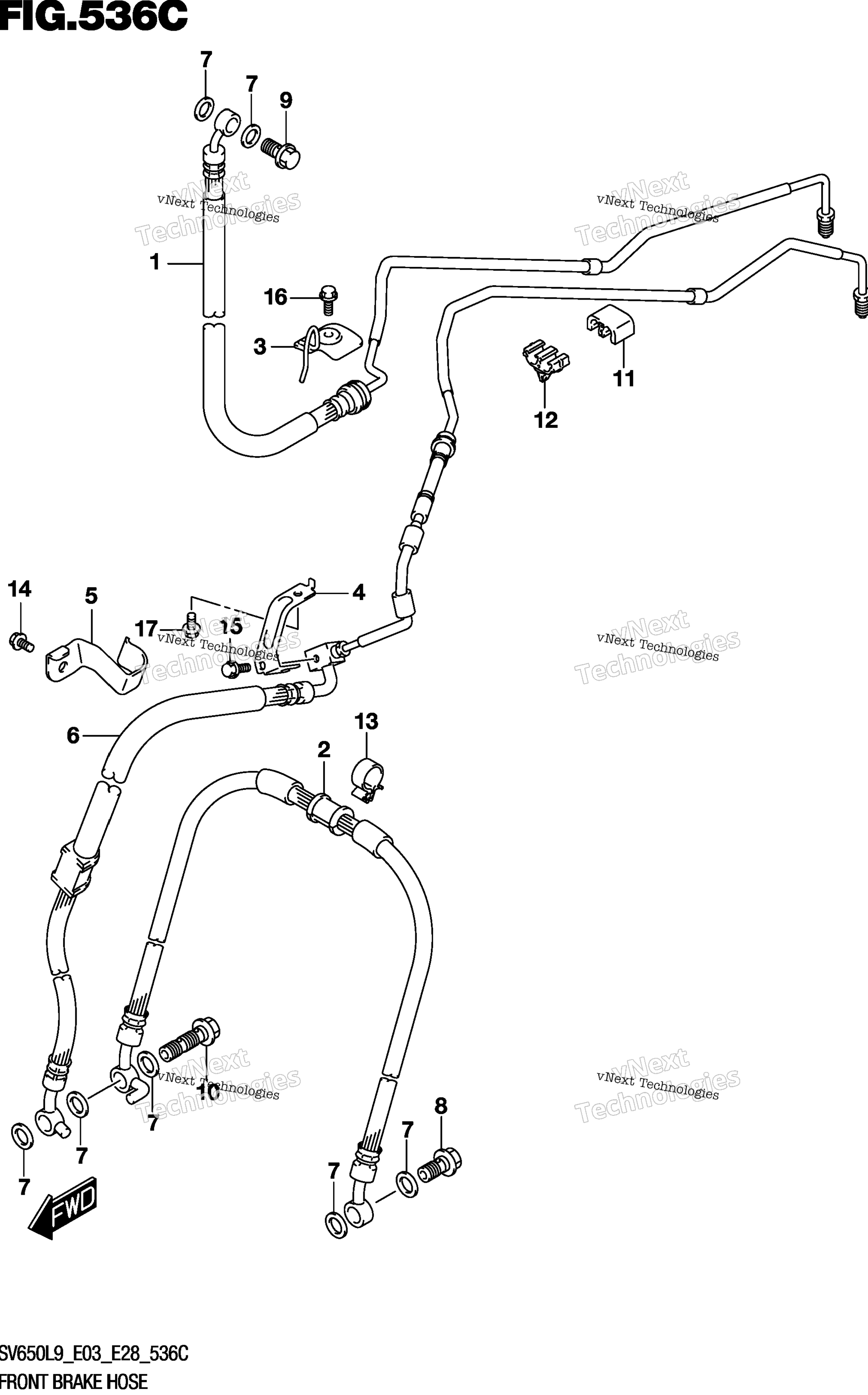 Шланг переднего тормоза (Sv650al9 E28)