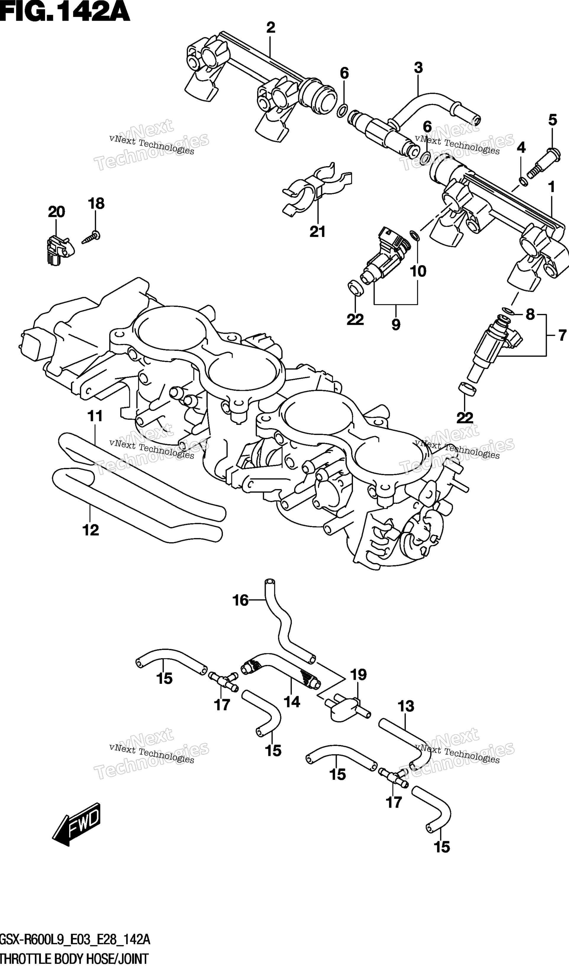 Дроссельный узел Hose/Joint (Gsx-R600l9 E03)