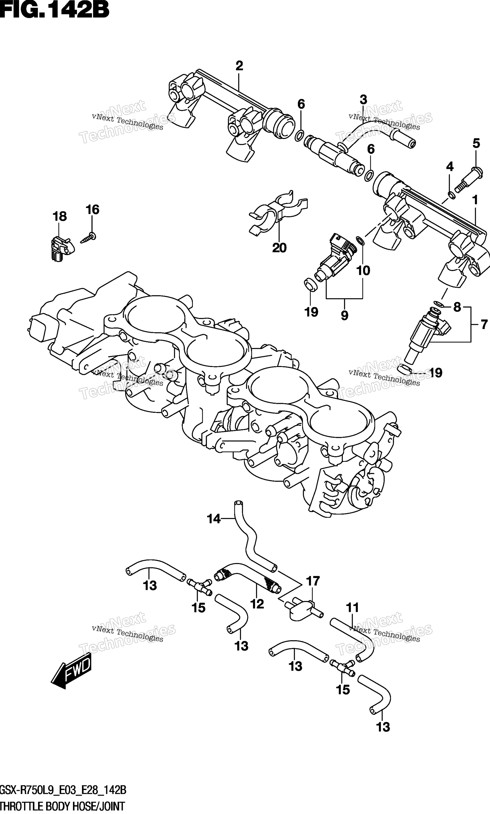Дроссельный узел Hose/Joint (Gsx-R750l9 E28)