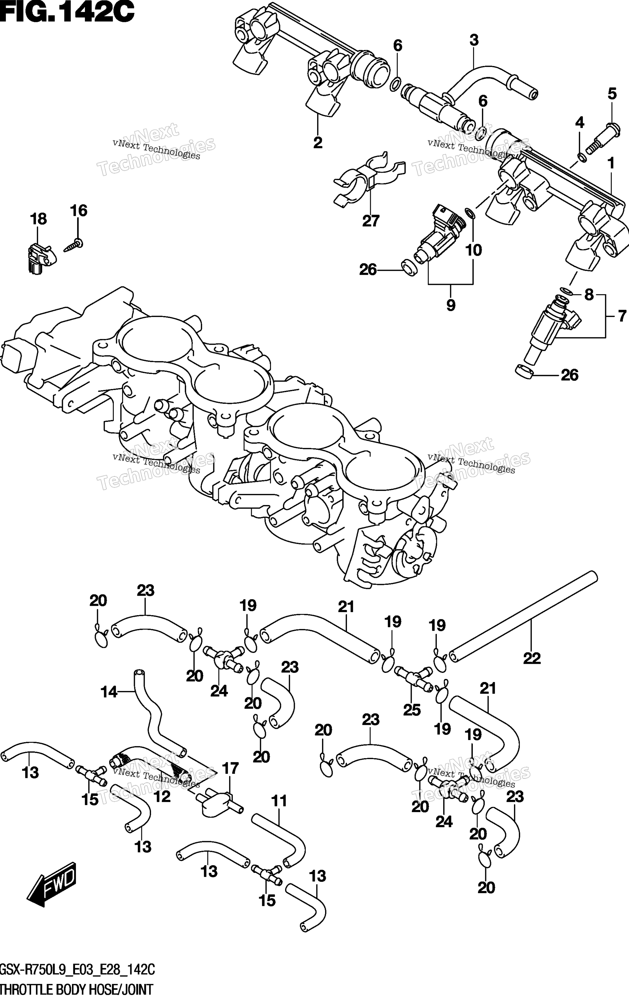 Дроссельный узел Hose/Joint (Gsx-R750l9 E33)