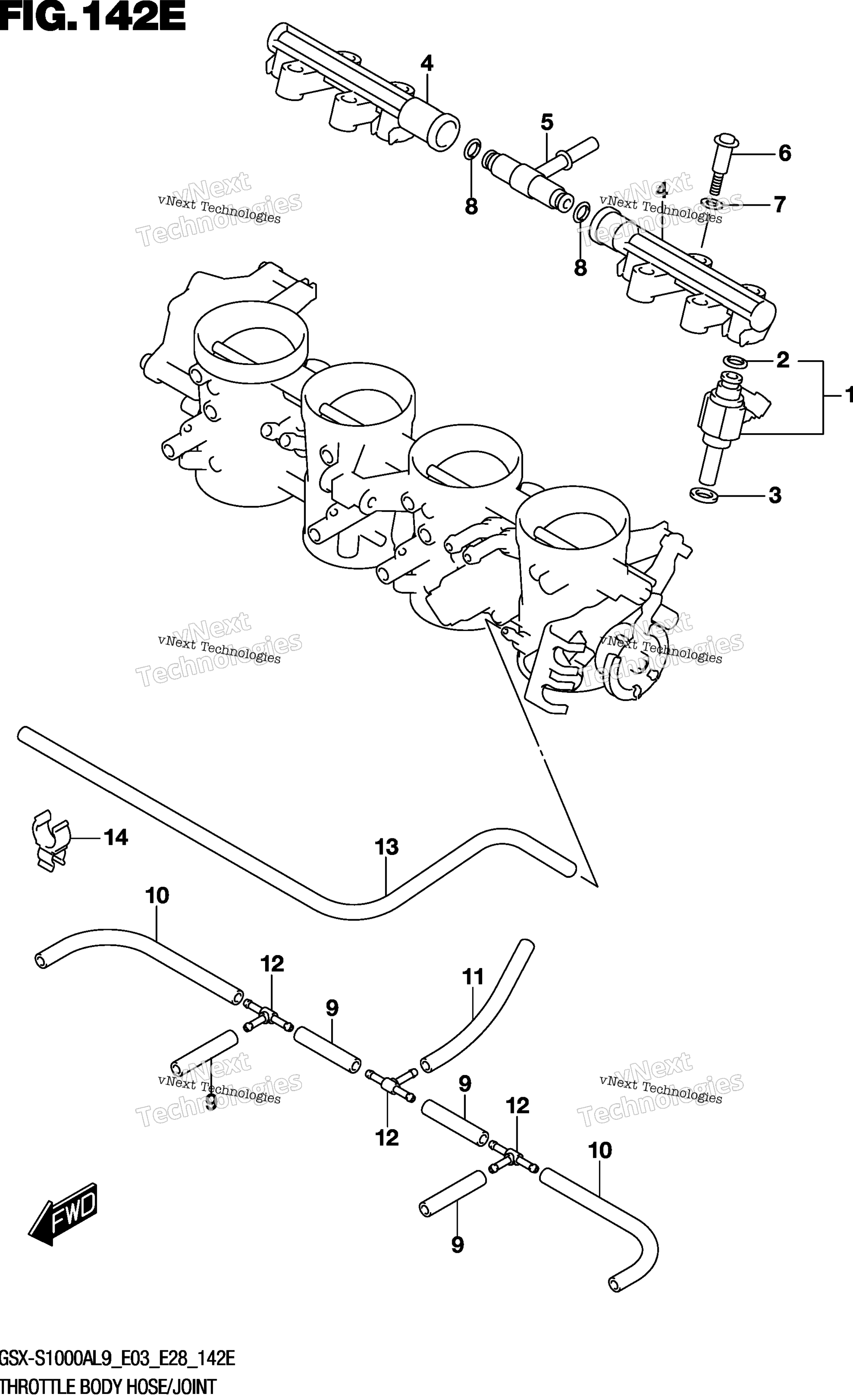 Дроссельный узел Hose/Joint (Gsx-S1000yal9 E28)