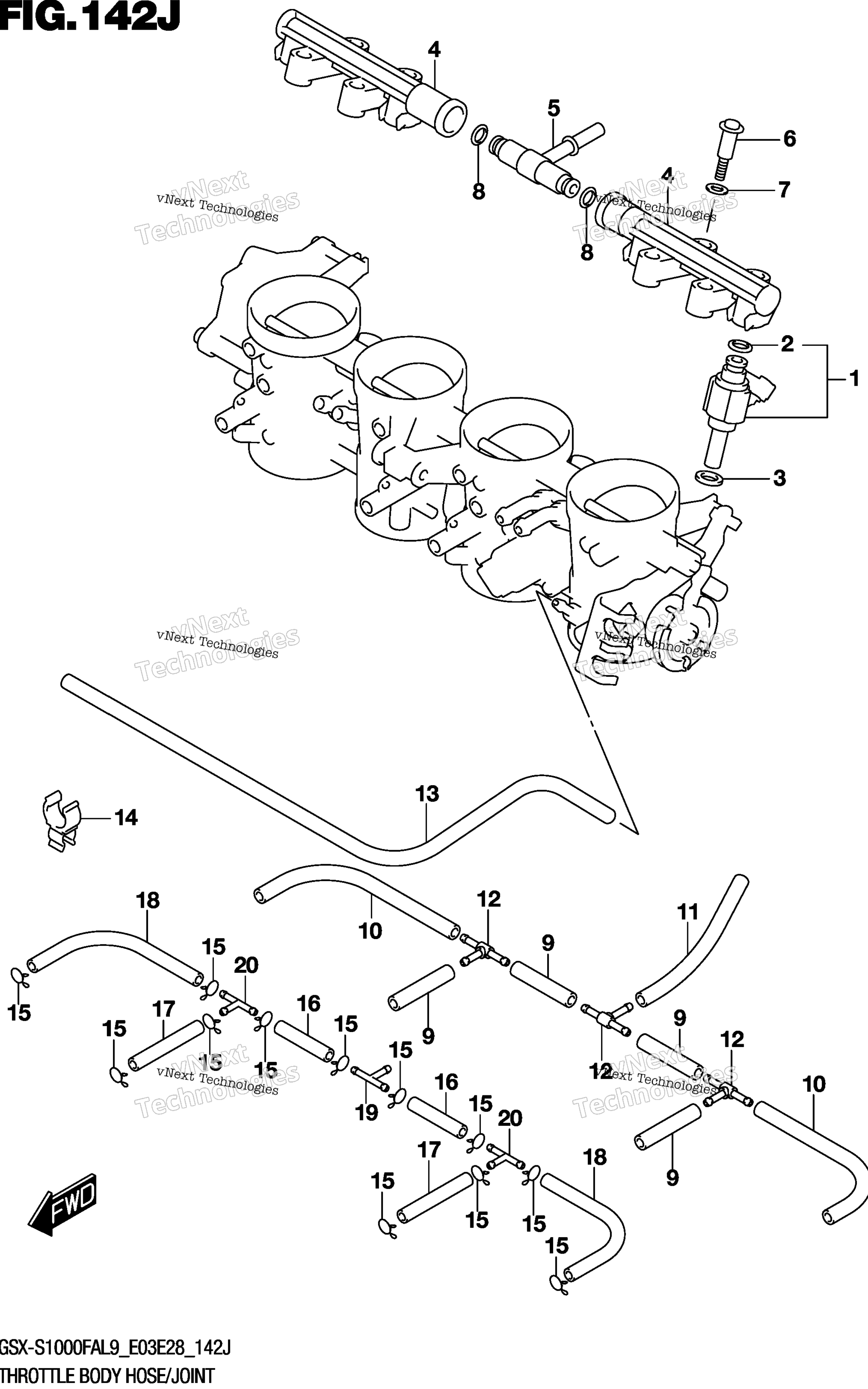 Дроссельный узел Hose/Joint (Gsx-S1000fzal9 E33)