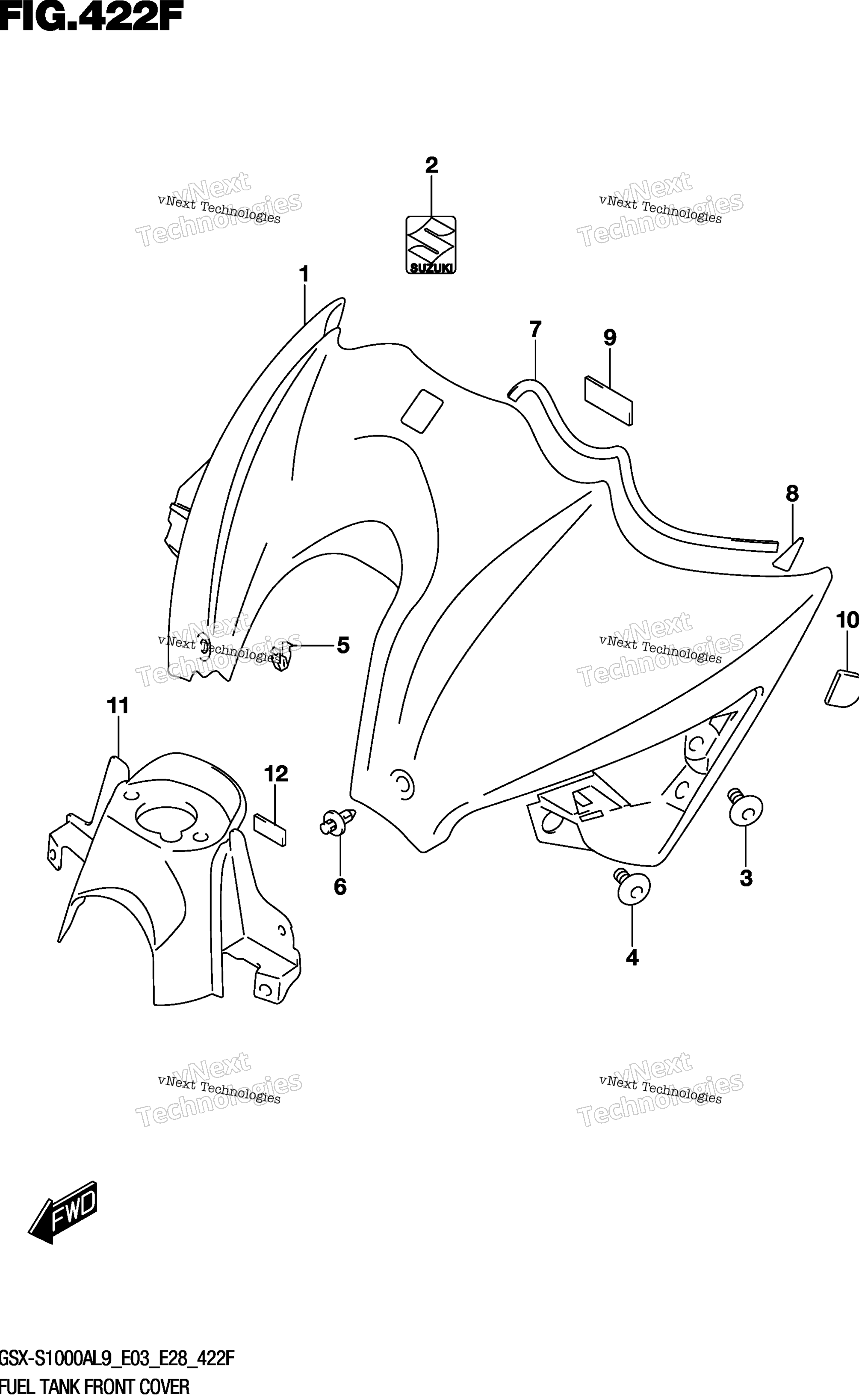 Топливный бак Front Cover (Gsx-S1000yal9 E33)