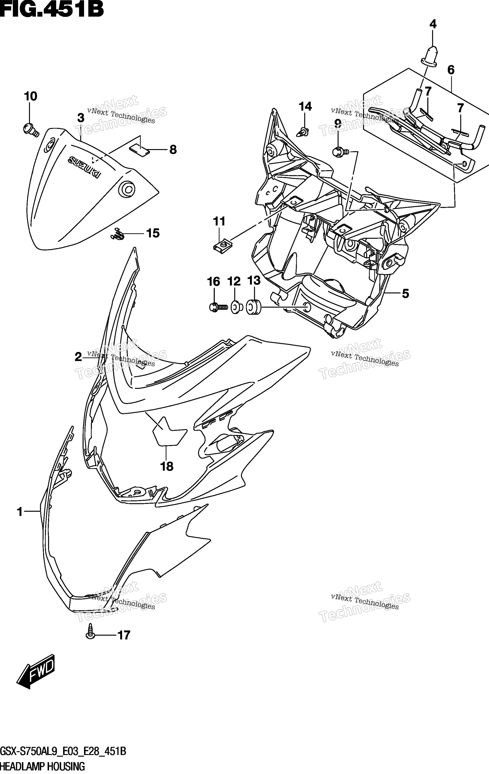Корпус фары (Gsx-S750zl9 E33)