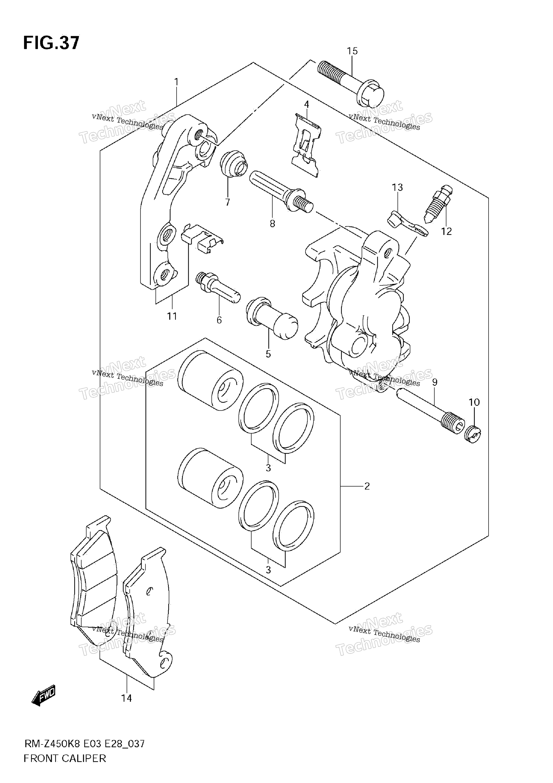 Передний суппорт (Rm-Z450 K8/K9/L0)