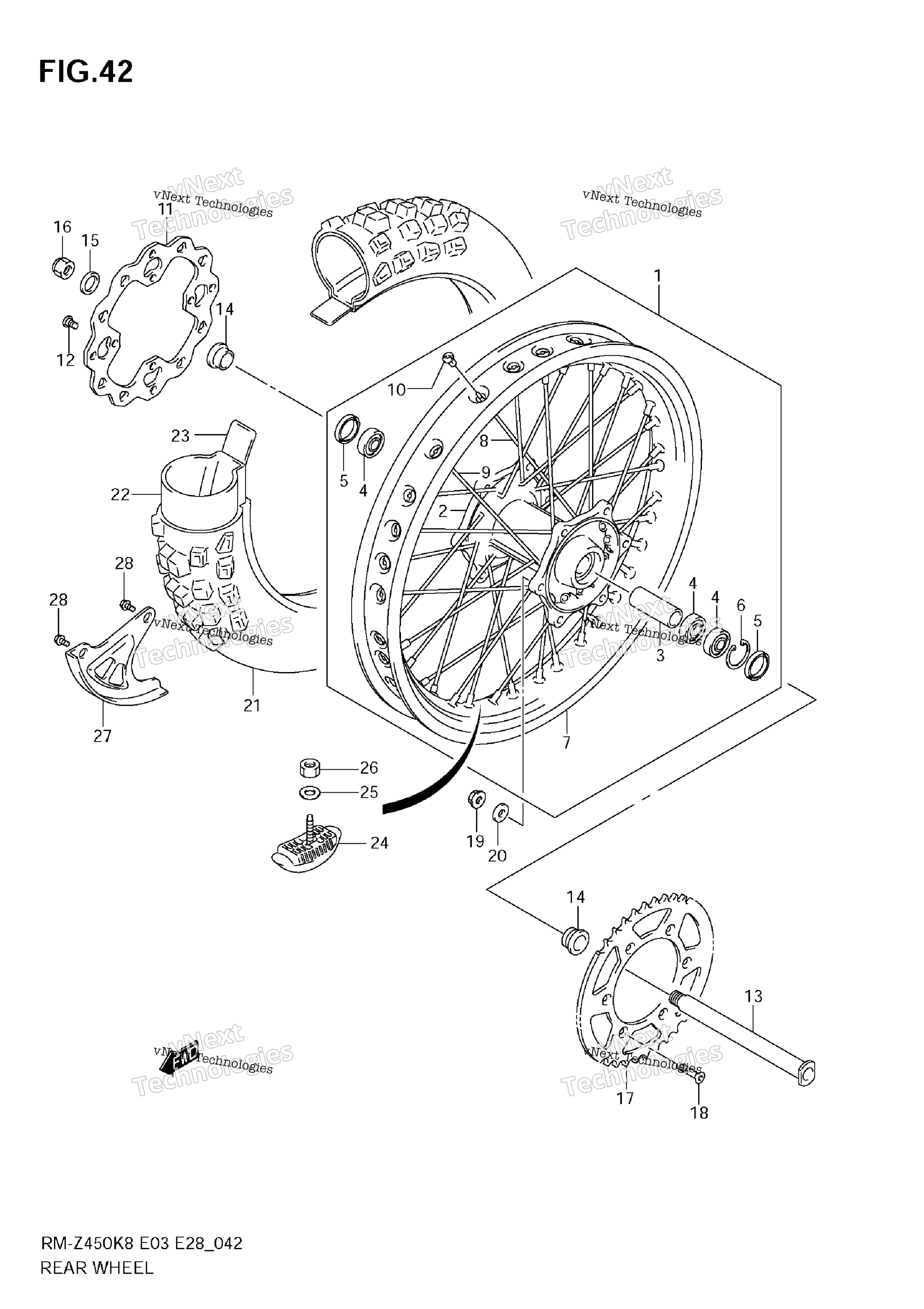 Заднее колесо (Rm-Z450 K8/K9/L0)