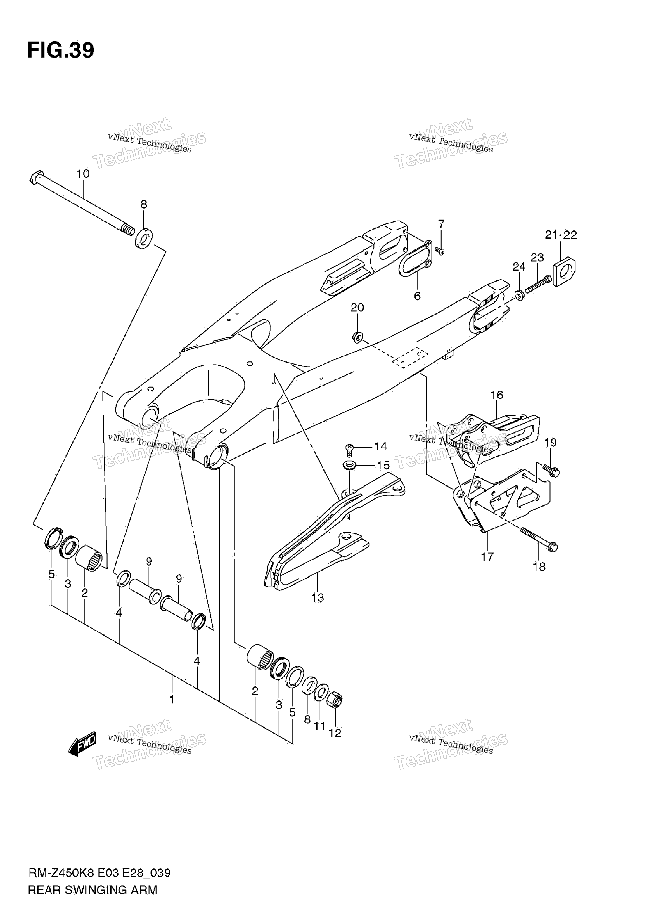 задний Swinging Arm (Rm Z450 K8 / K9)