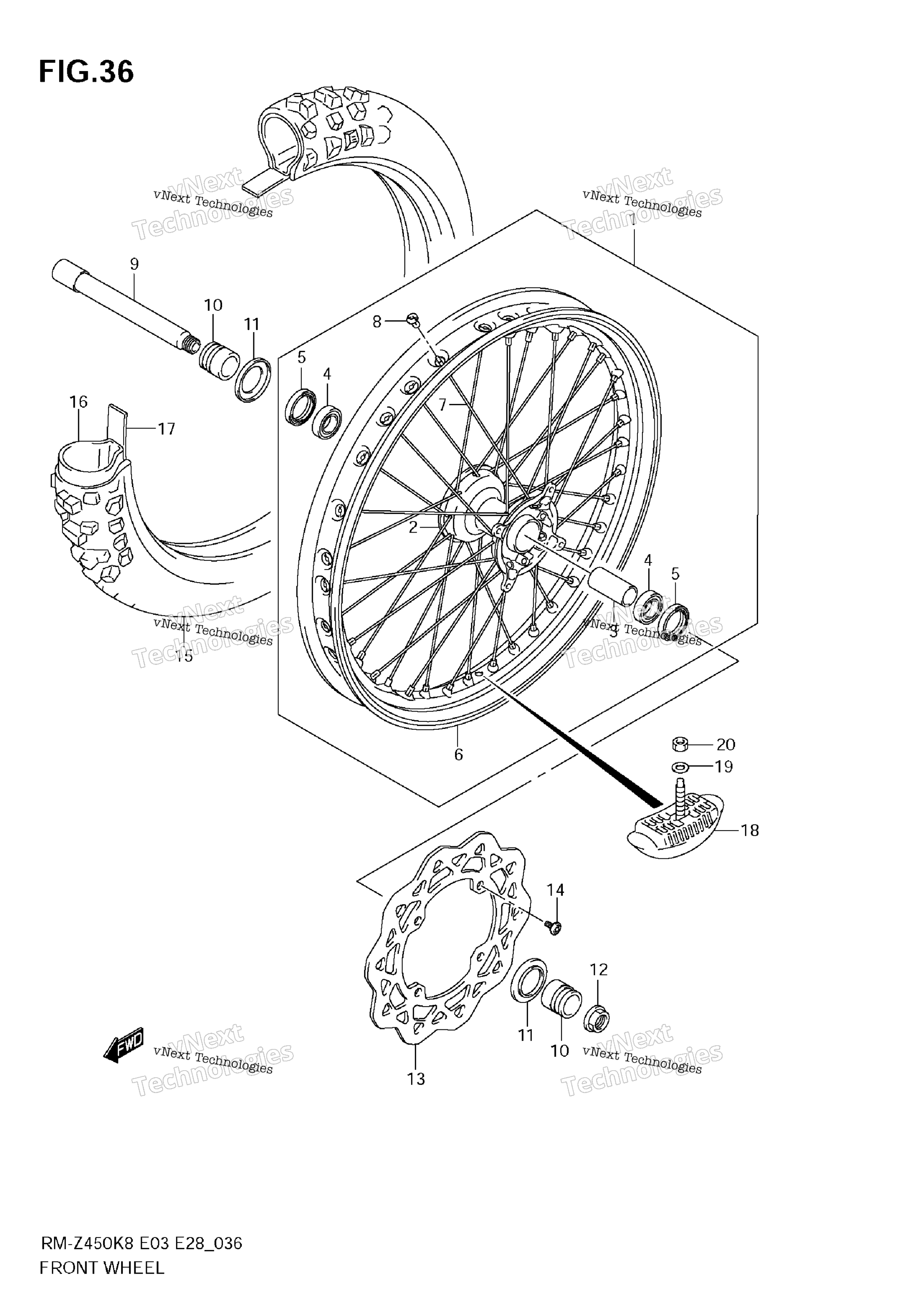 Переднее колесо (Rm-Z450 K8/K9/L0)
