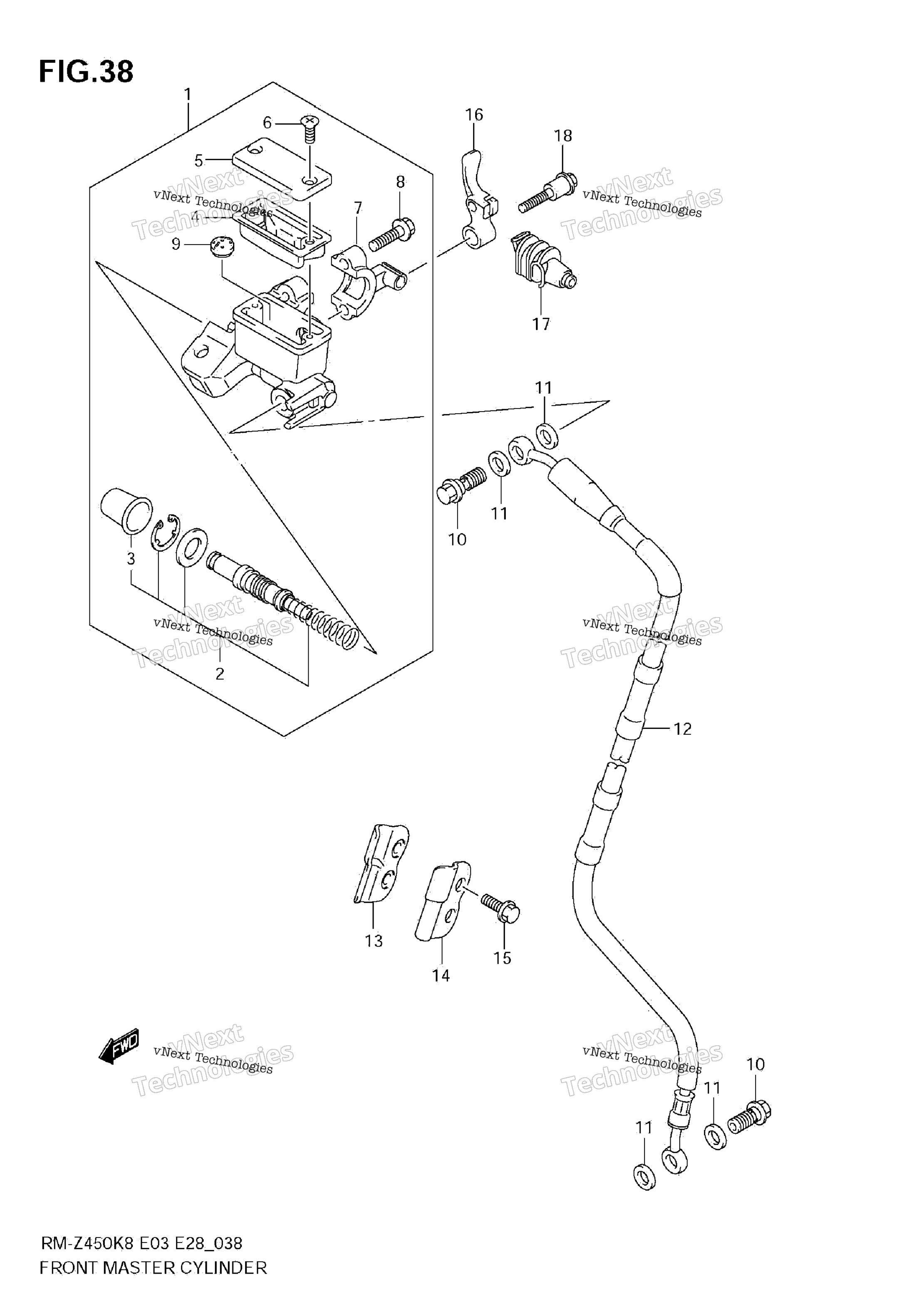 Передний главный цилиндр тормоза (Rm-Z450 K8/K9/L0)