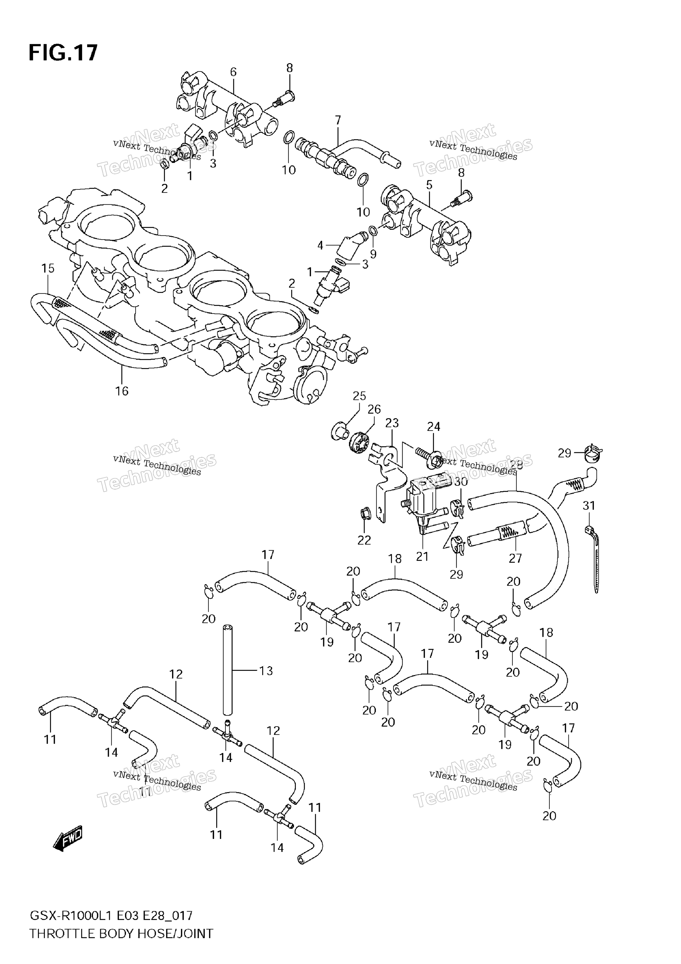 Дроссельный узел Hose/Joint (Gsx-R1000l1 E33)