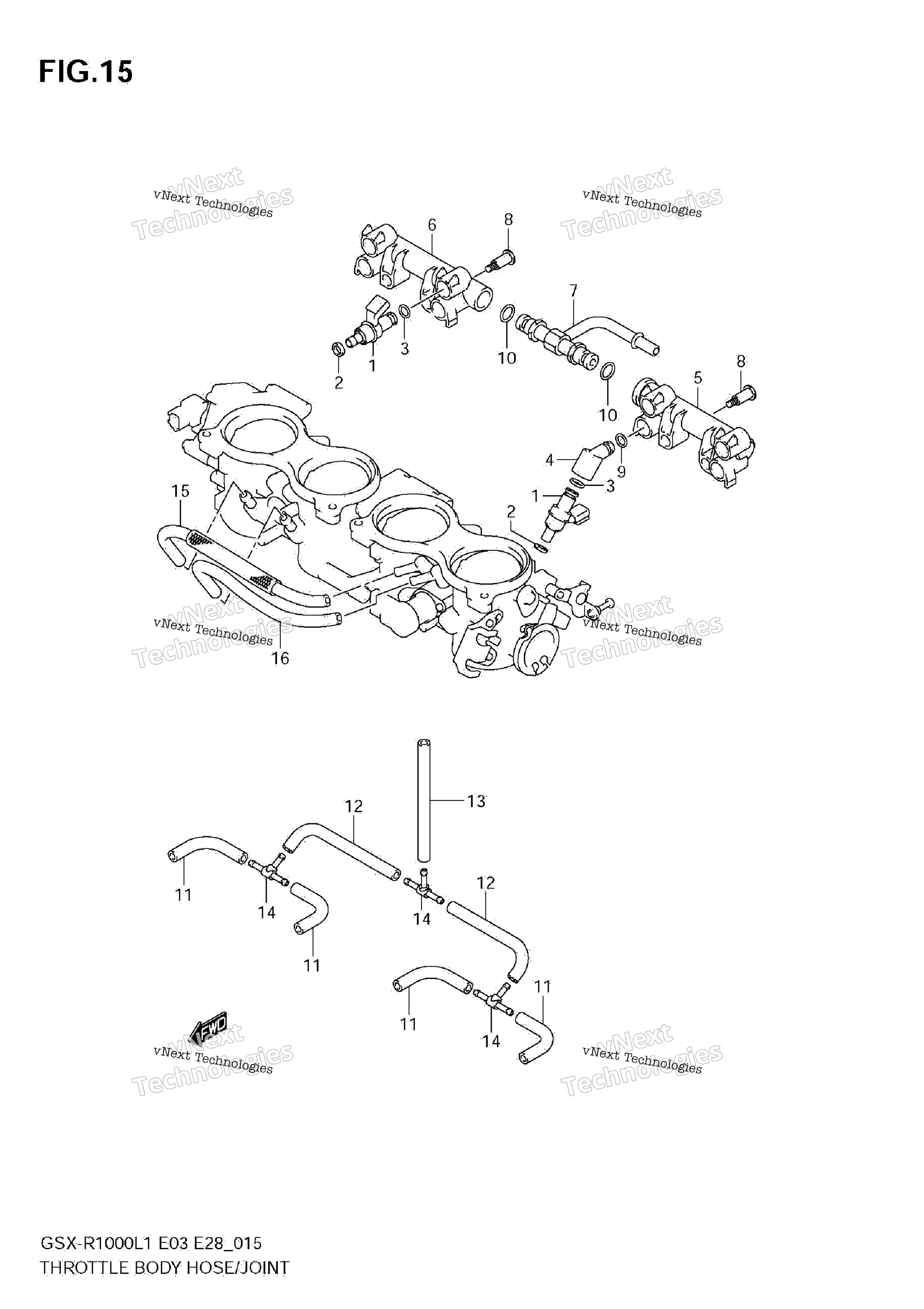 Дроссельный узел Hose/Joint (Gsx-R1000l1 E28)