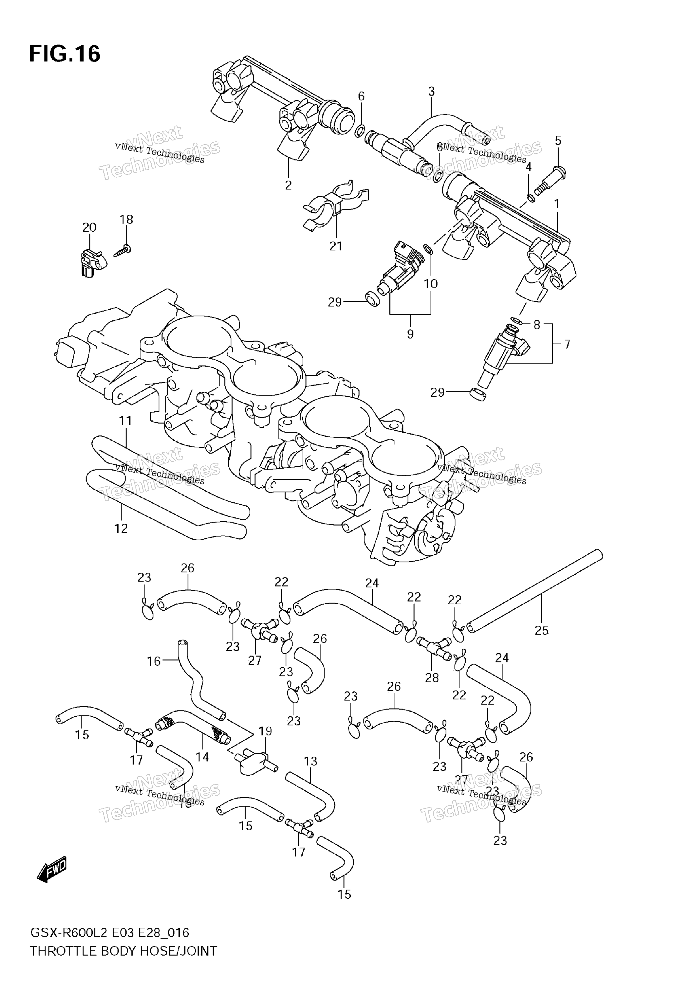 Дроссельный узел Hose/Joint (Gsx-R600l2 E33)