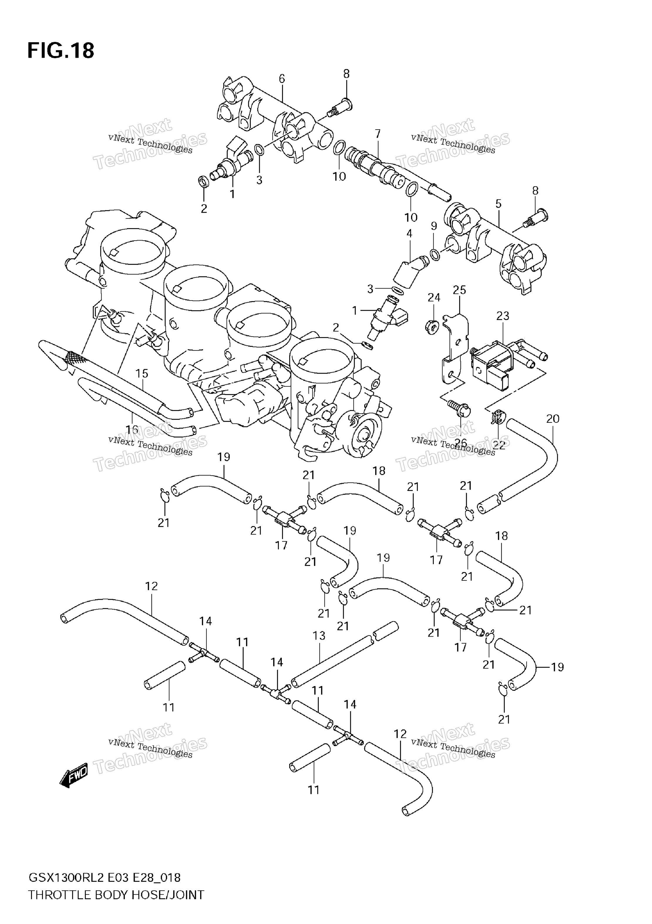 Дроссельный узел Hose/Joint (Gsx1300r L2 E33)
