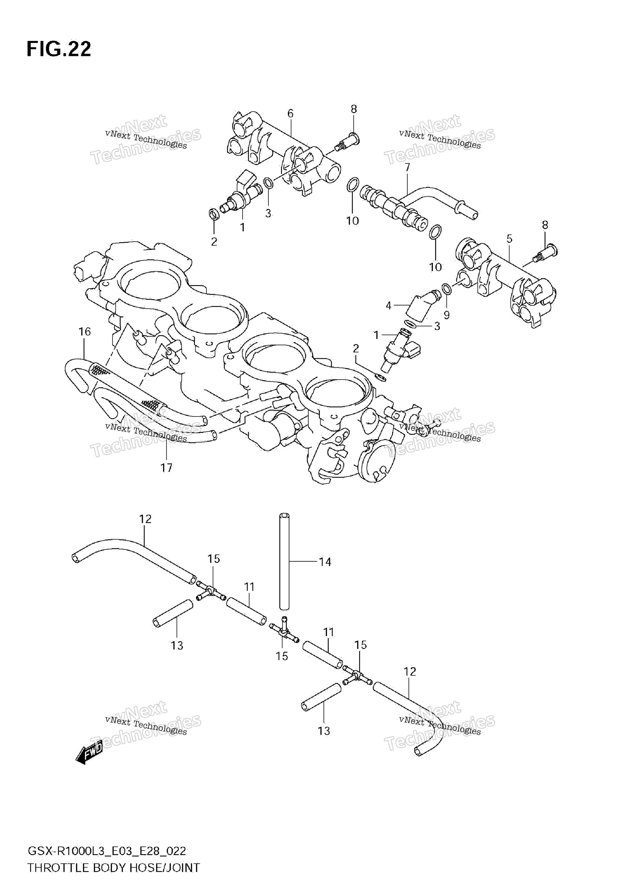 Дроссельный узел Hose/Joint (Gsx-R1000zl3 E28)