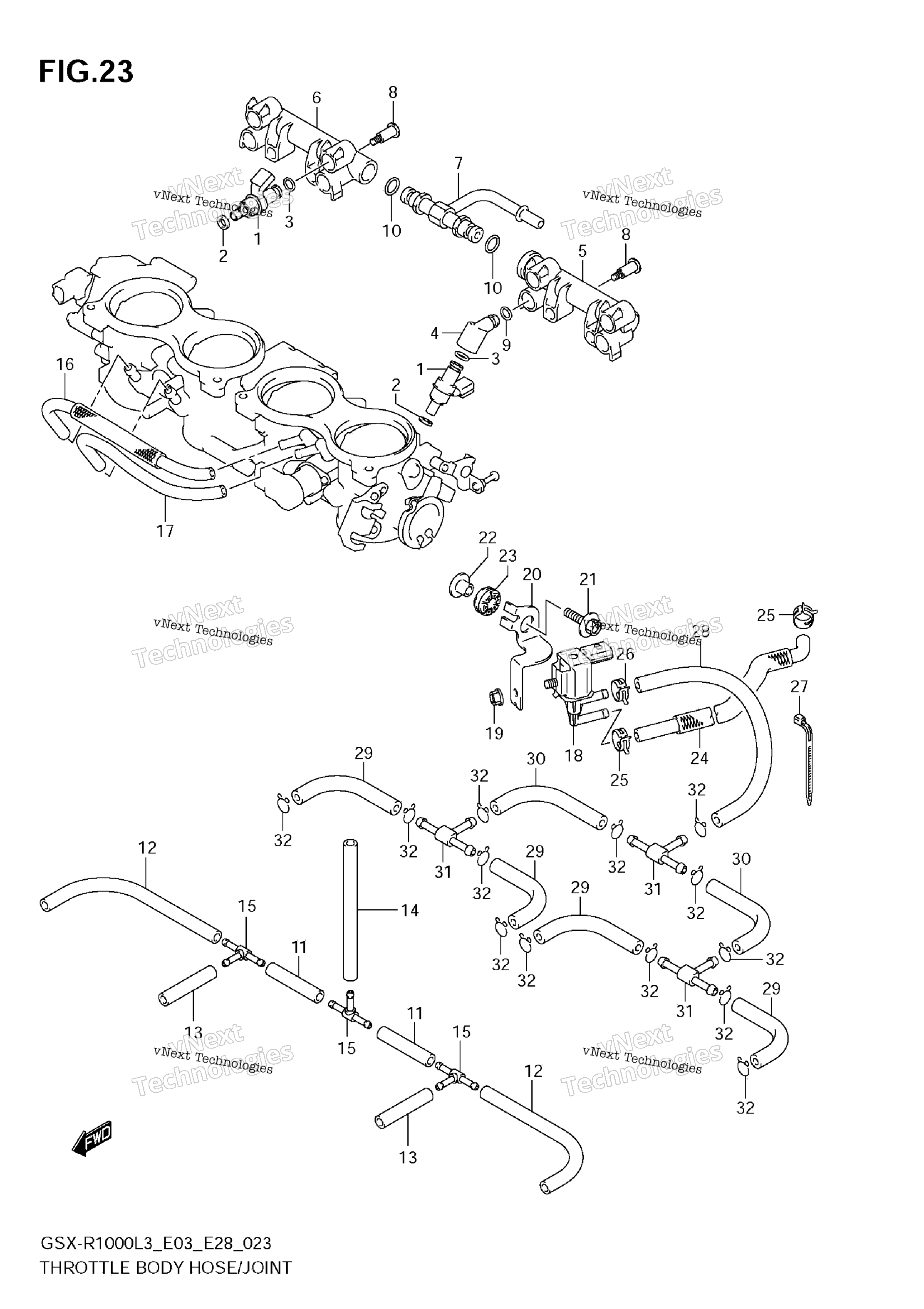 Дроссельный узел Hose/Joint (Gsx-R1000zl3 E33)