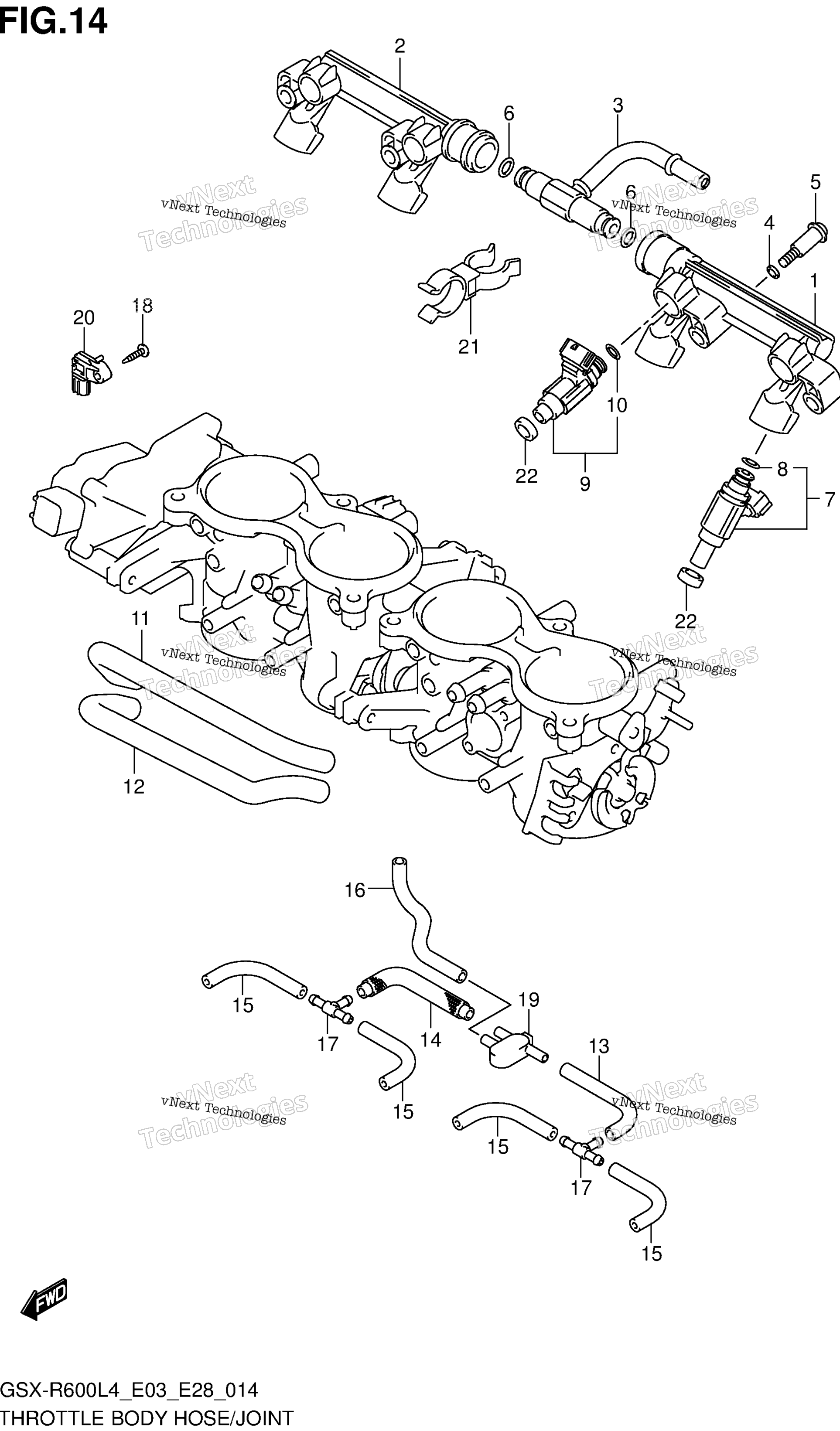 Дроссельный узел Hose/Joint (Gsx-R600l4 E03)
