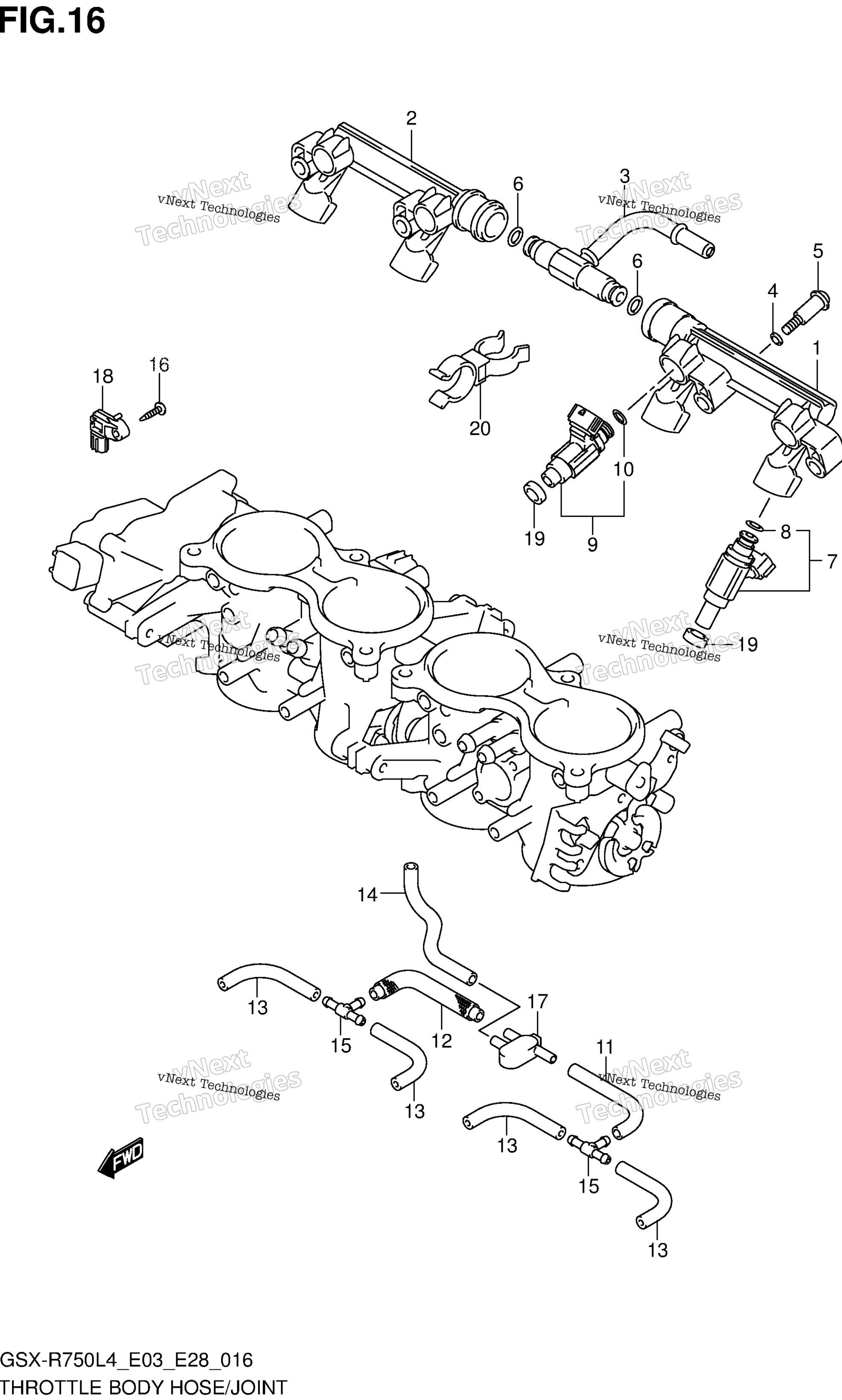 Дроссельный узел Hose/Joint (Gsx-R750l4 E28)