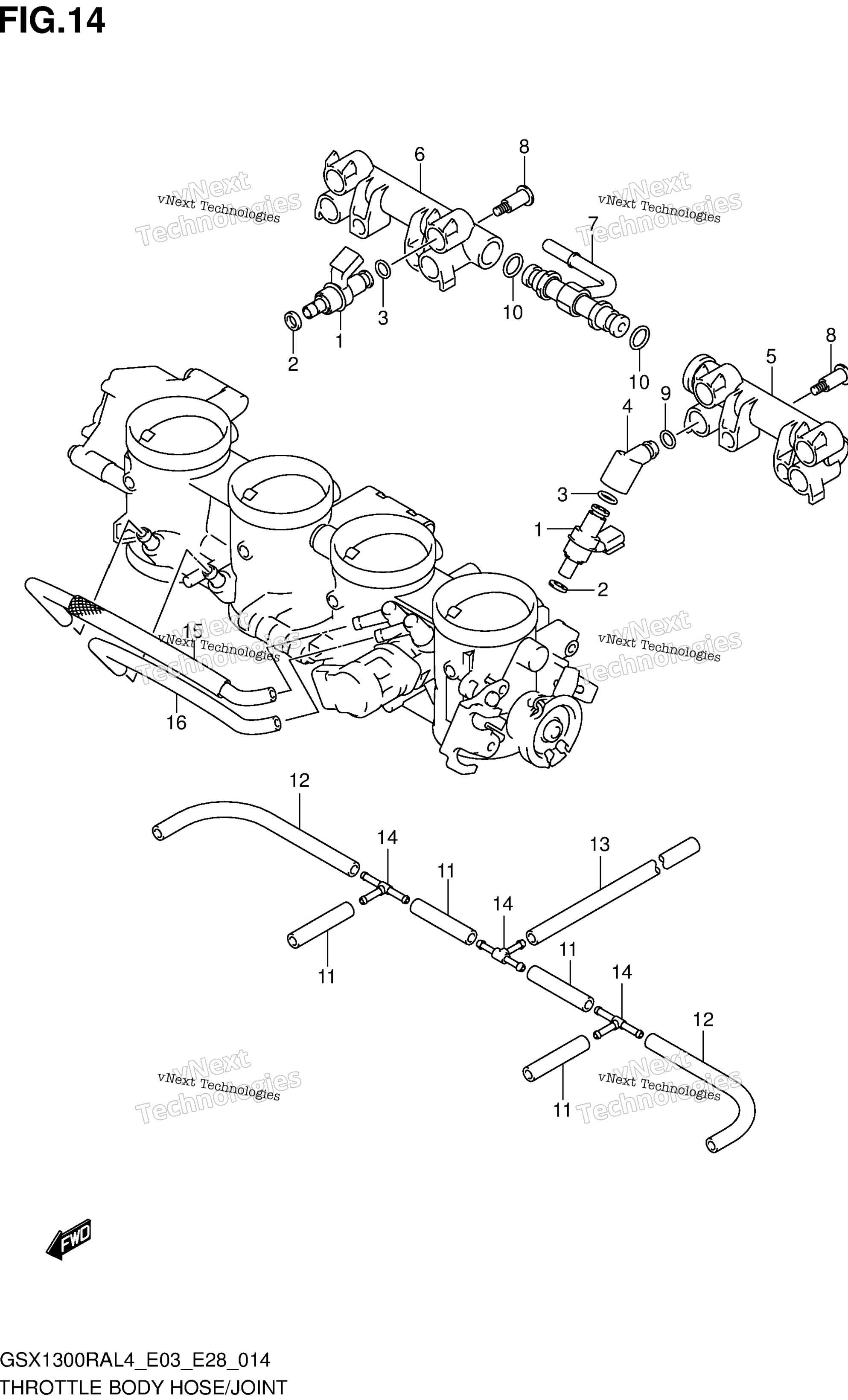 Дроссельный узел Hose/Joint (Gsx1300ral4 E03)