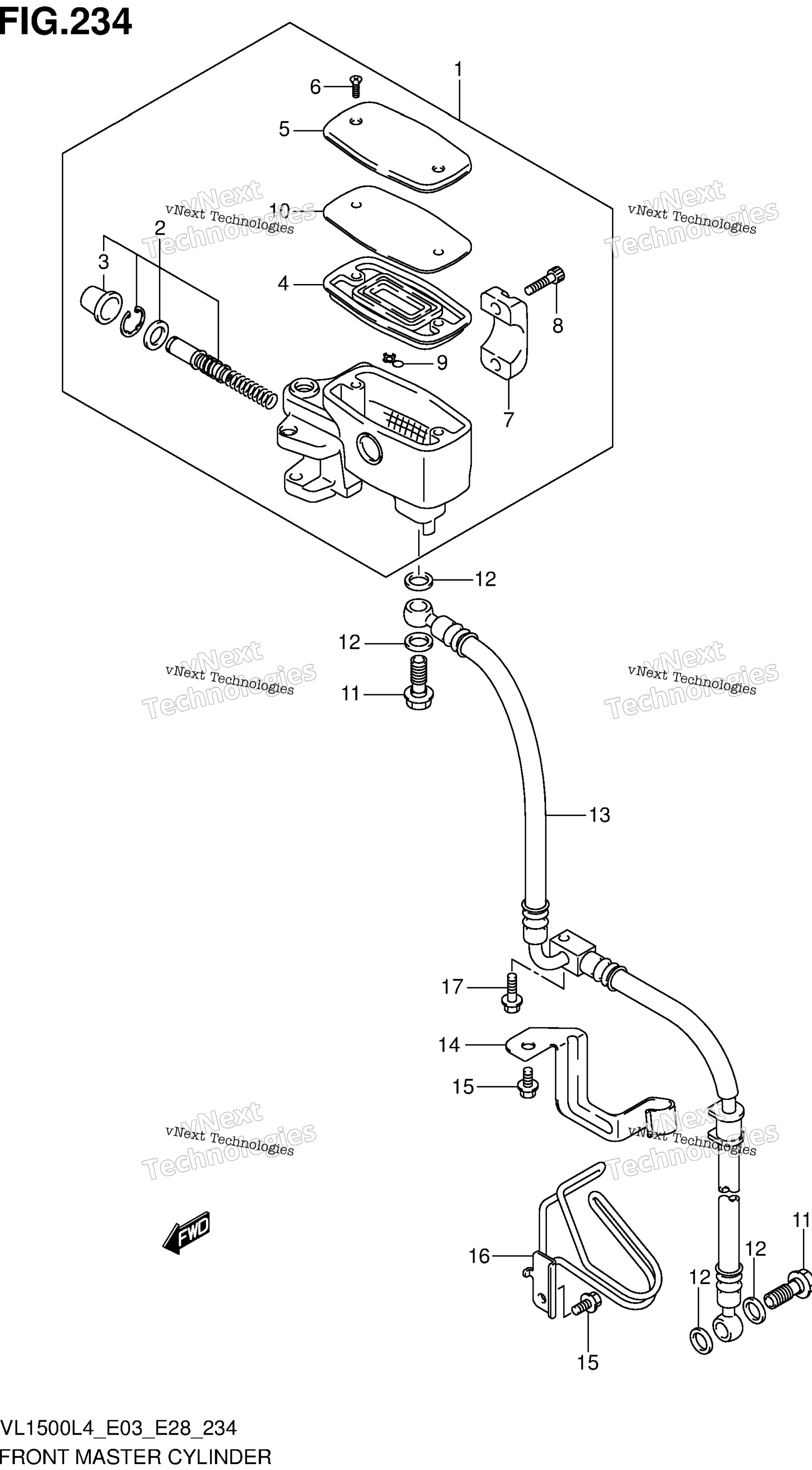 Передний главный цилиндр тормоза (Vl1500l4 E03)