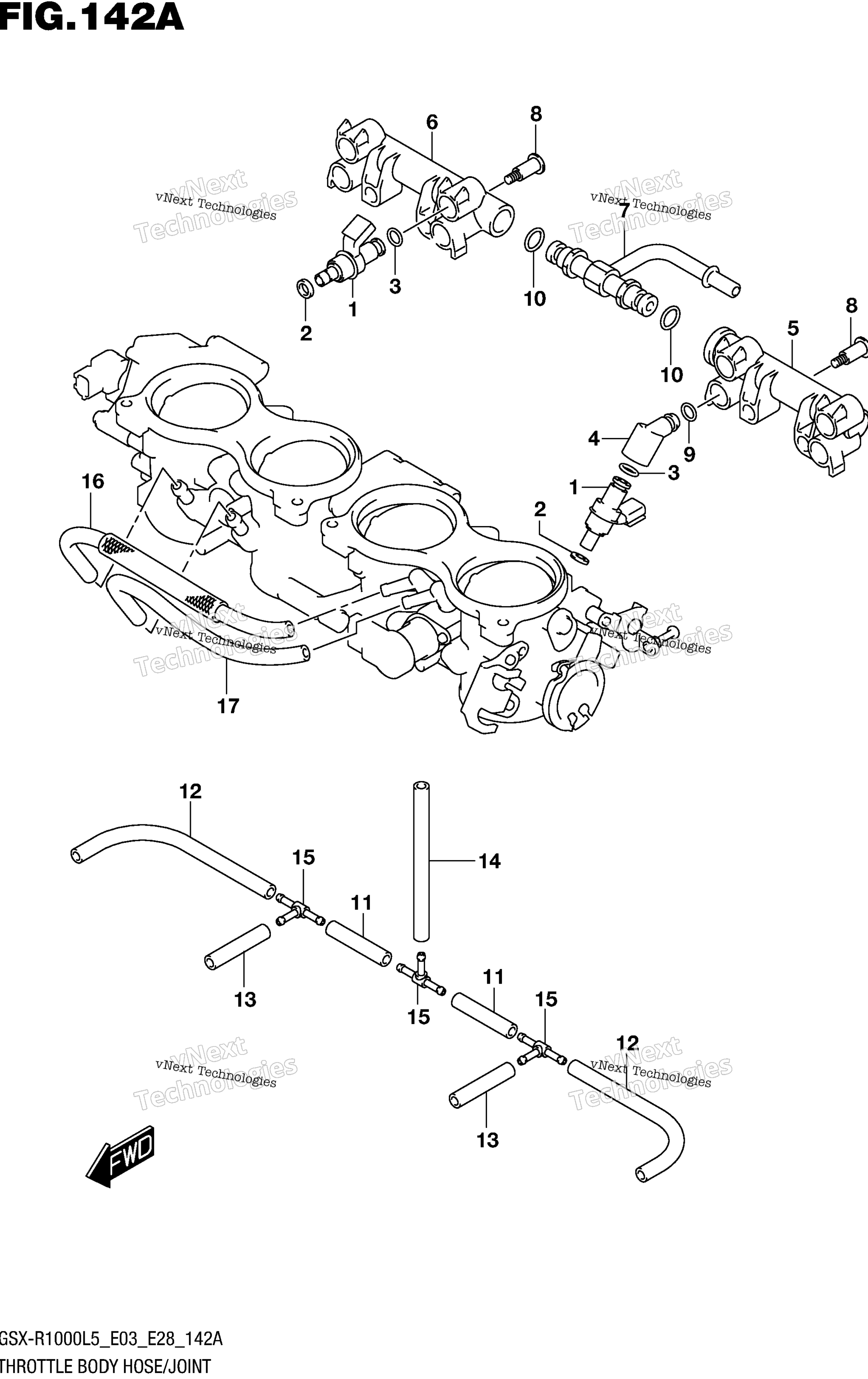 Дроссельный узел Hose/Joint (Gsx-R1000l5 E03)