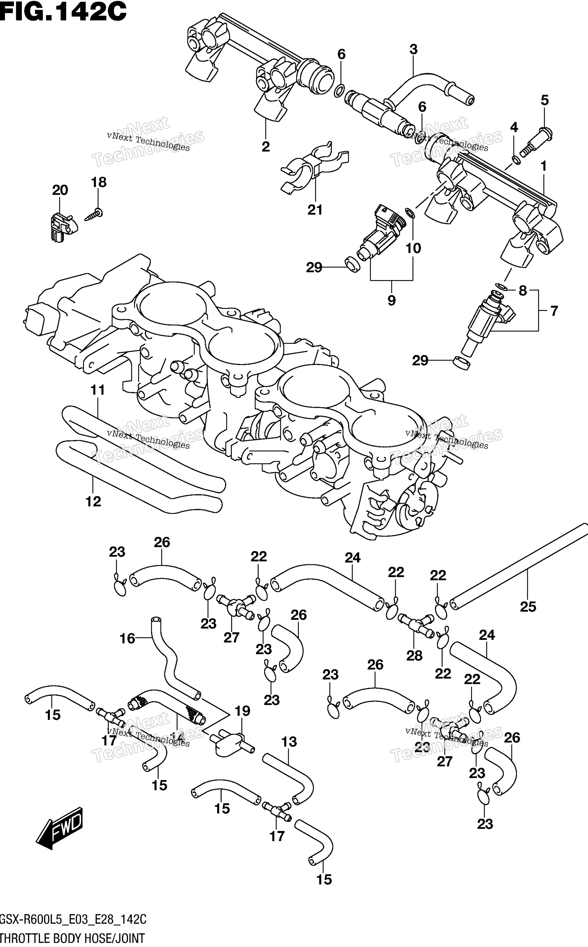 Дроссельный узел Hose/Joint (Gsx-R600l5 E33)