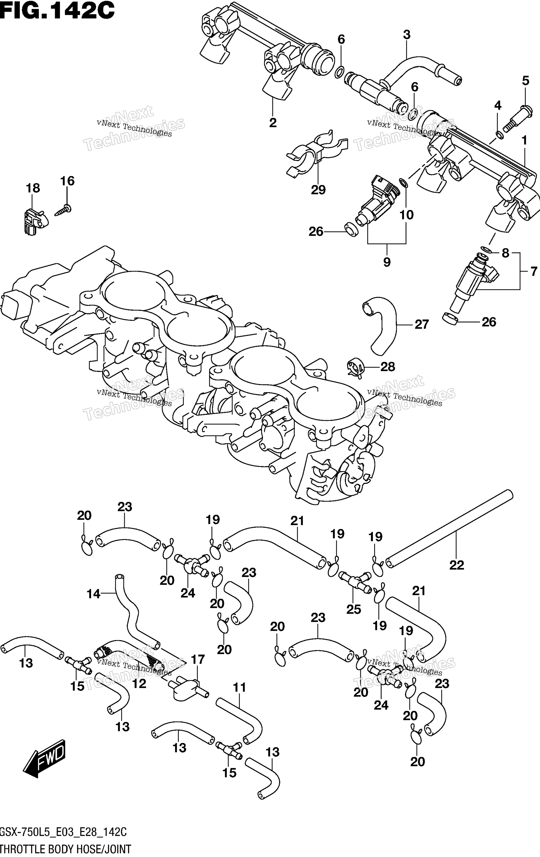 Дроссельный узел Hose/Joint (Gsx-R750l5 E33)