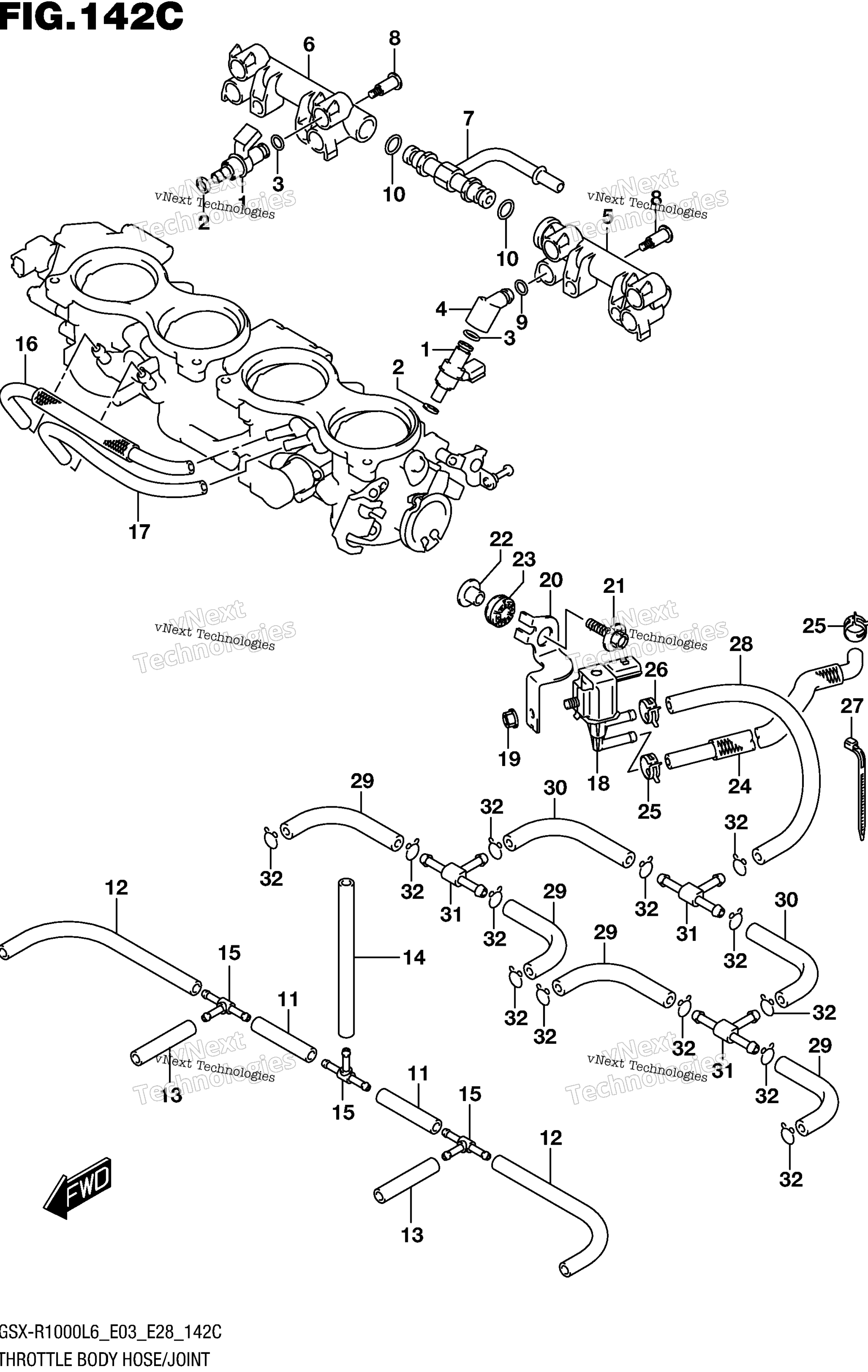 Дроссельный узел Hose/Joint (Gsx-R1000l6 E33)