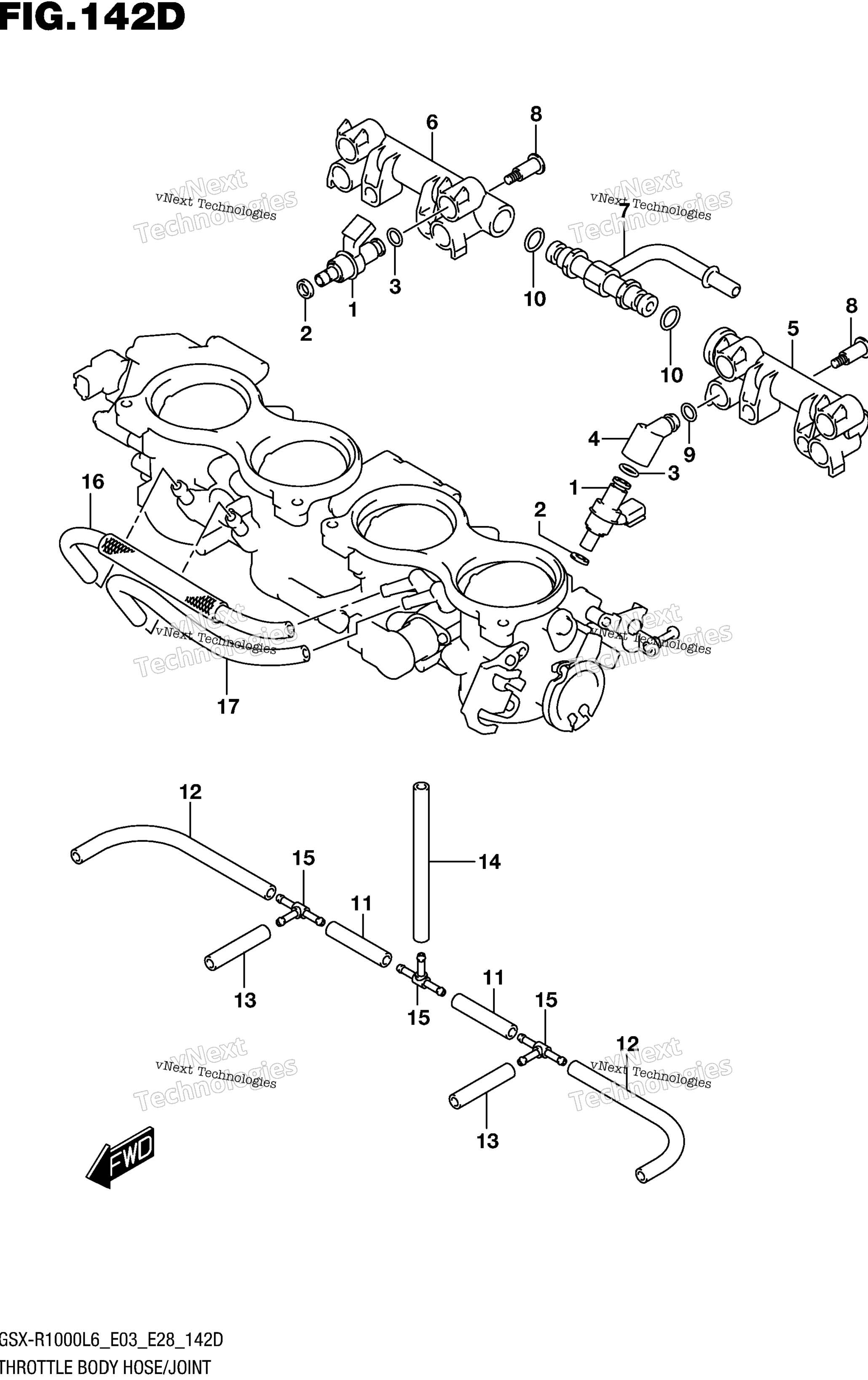 Дроссельный узел Hose/Joint (Gsx-R1000al6 E28)