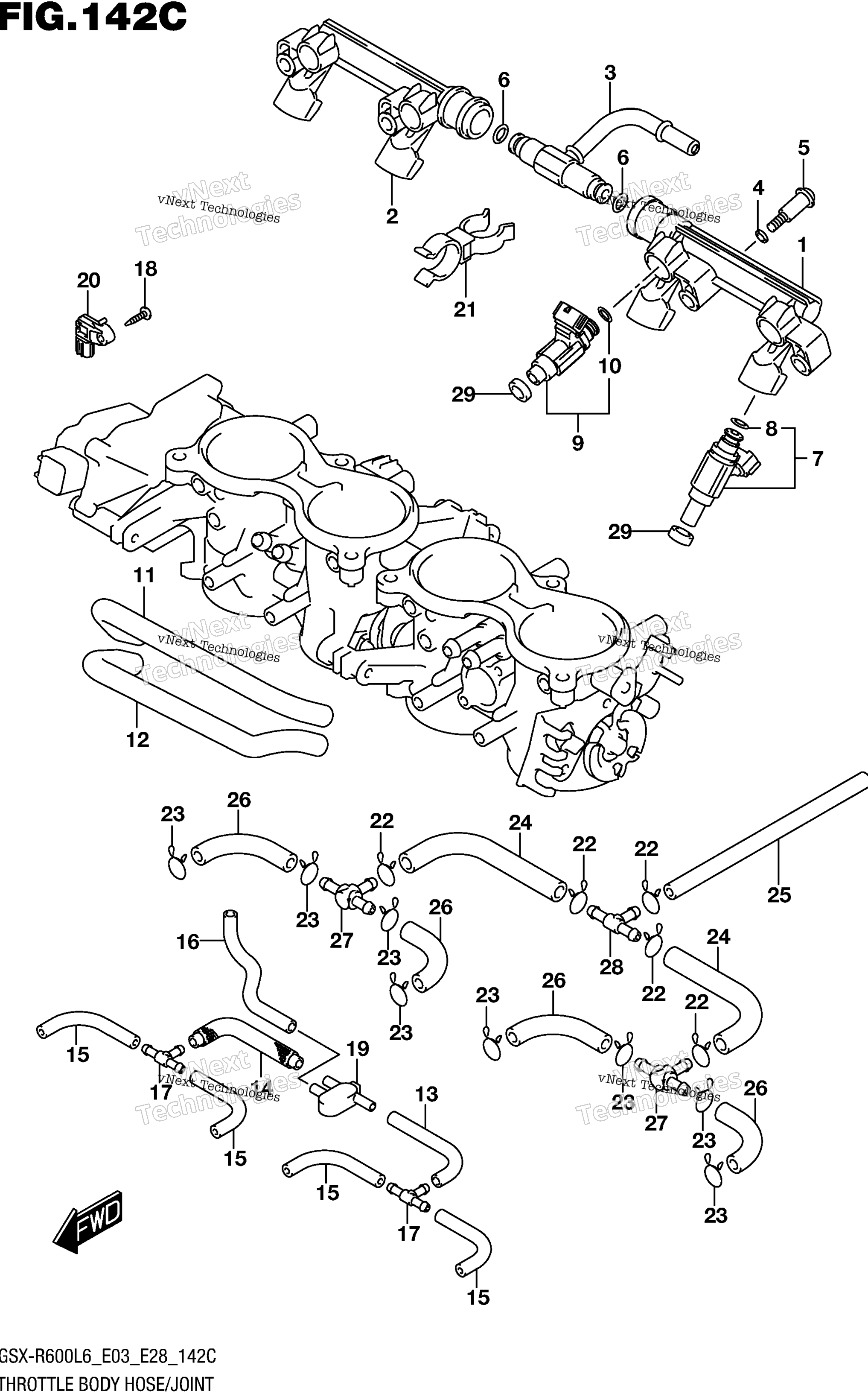 Дроссельный узел Hose/Joint (Gsx-R600l6 E33)