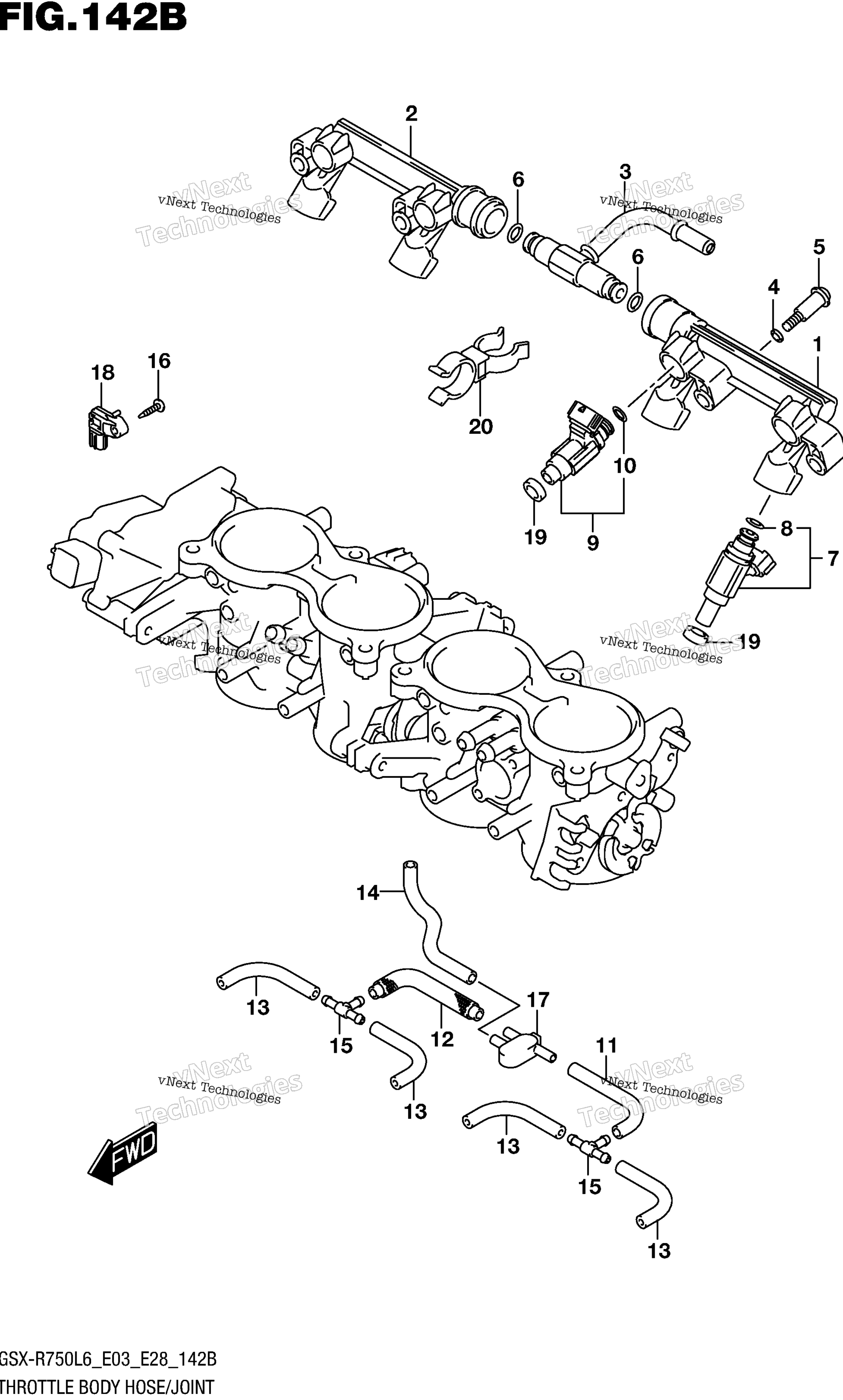 Дроссельный узел Hose/Joint (Gsx-R750l6 E28)