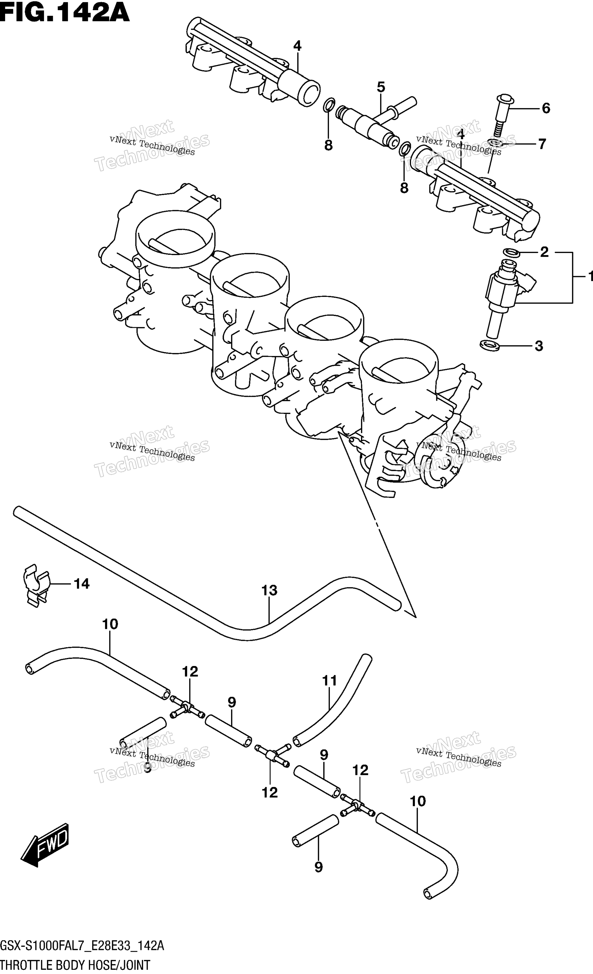 Дроссельный узел Hose/Joint (Gsx-S1000fal7 E28)