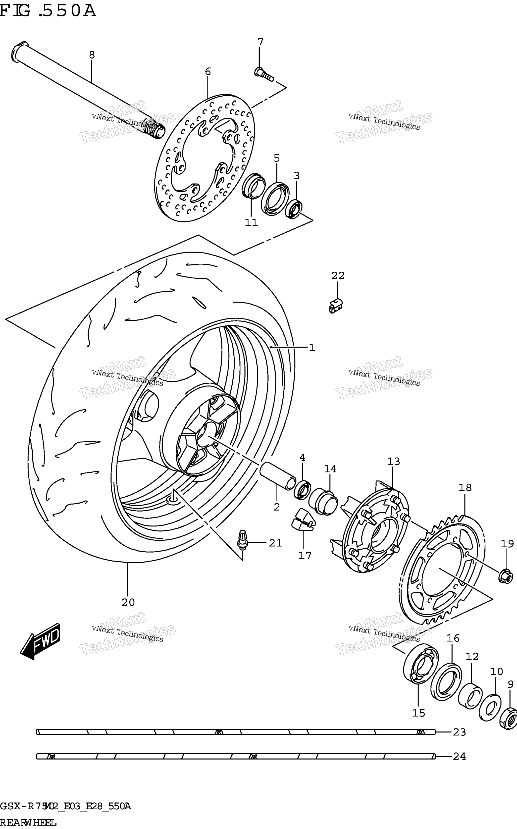 Заднее колесо (Gsx-R750z:(E03,E28,E33))