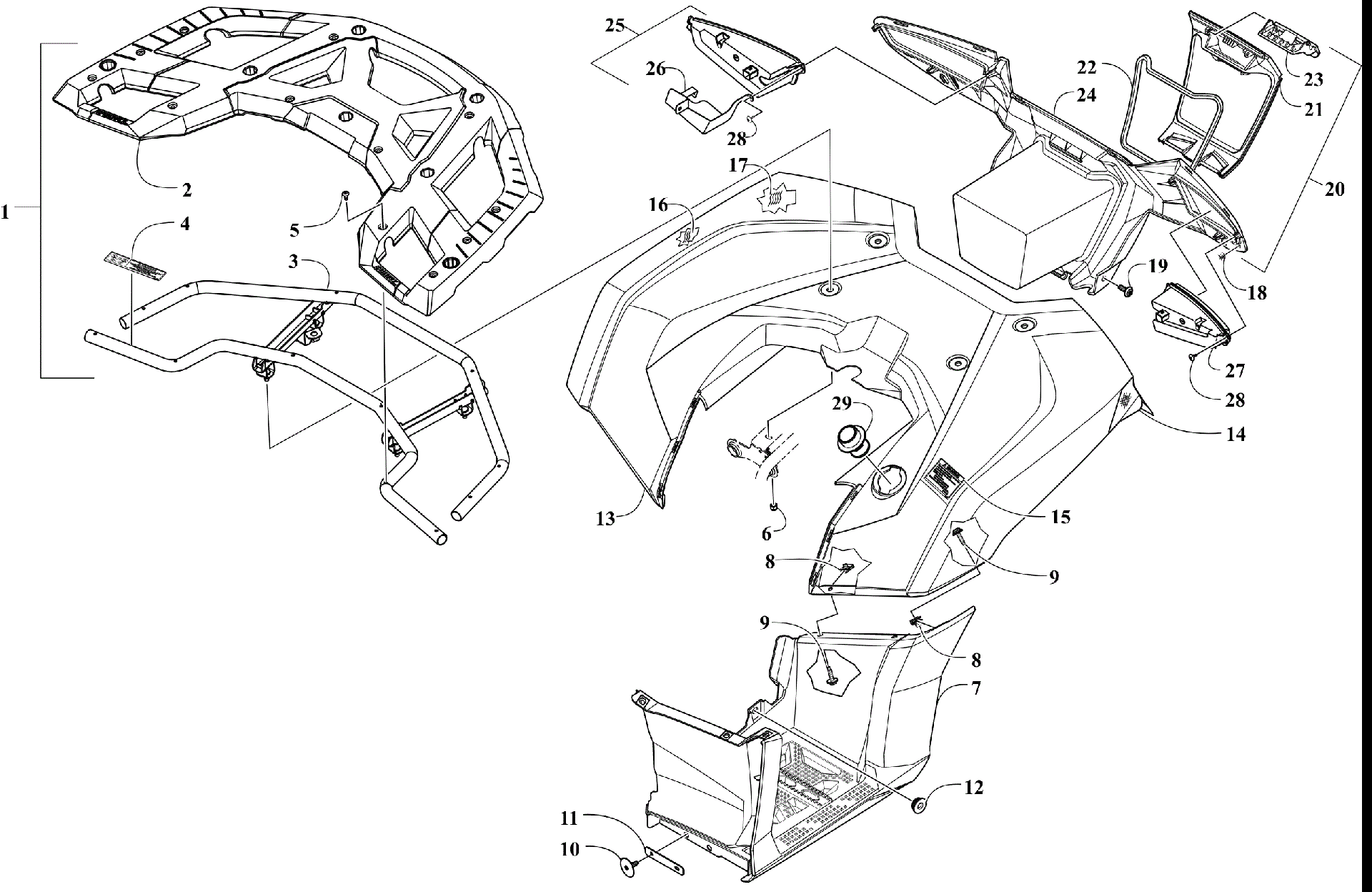 задний RACK, кузов PANEL, FOOTWELL и TAILLIGHT ASSEMBLIES [303701]
