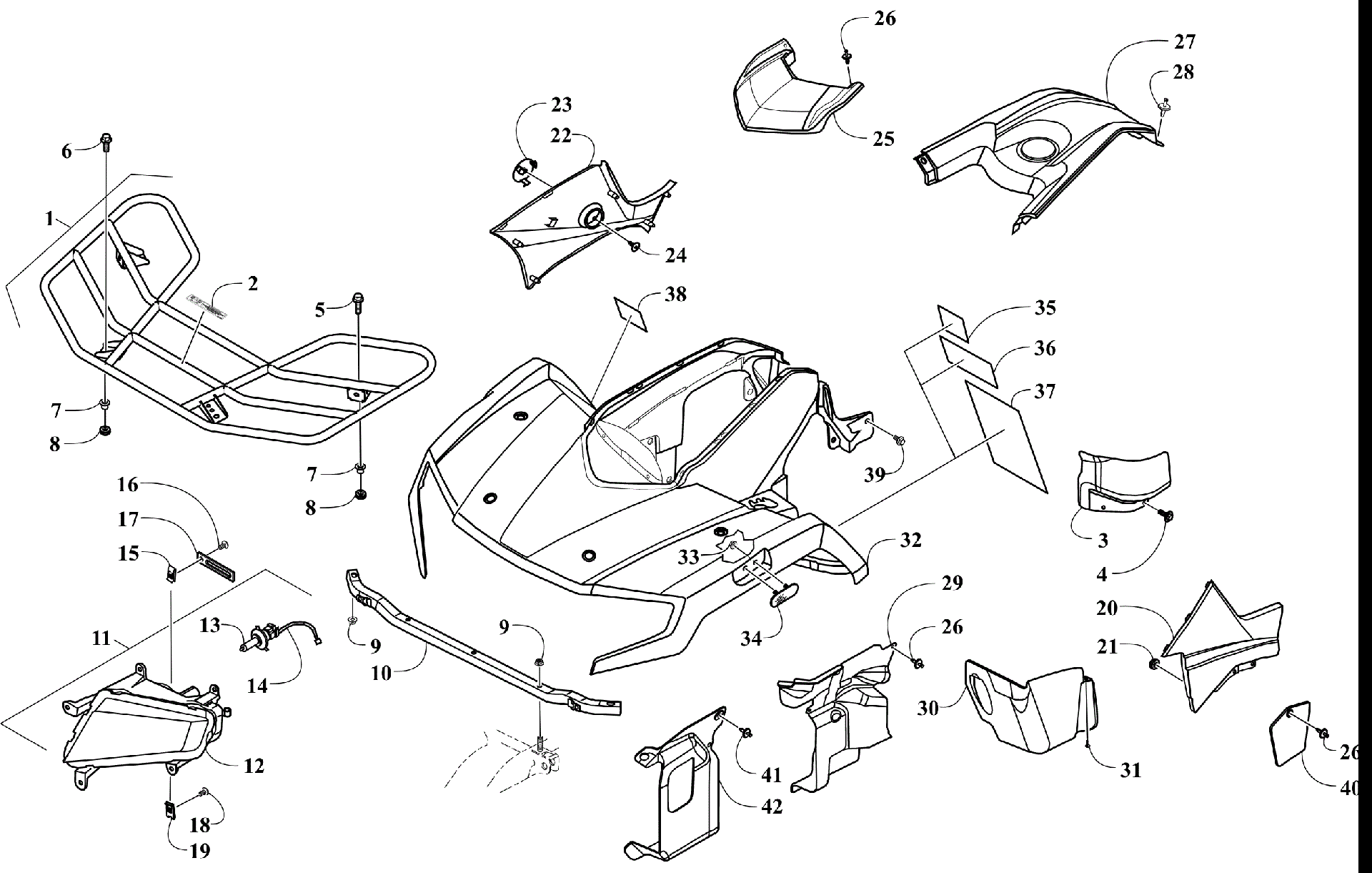 Передняя часть BODY, RACK, AND HEADLIGHT ASSEMBLY [304281]