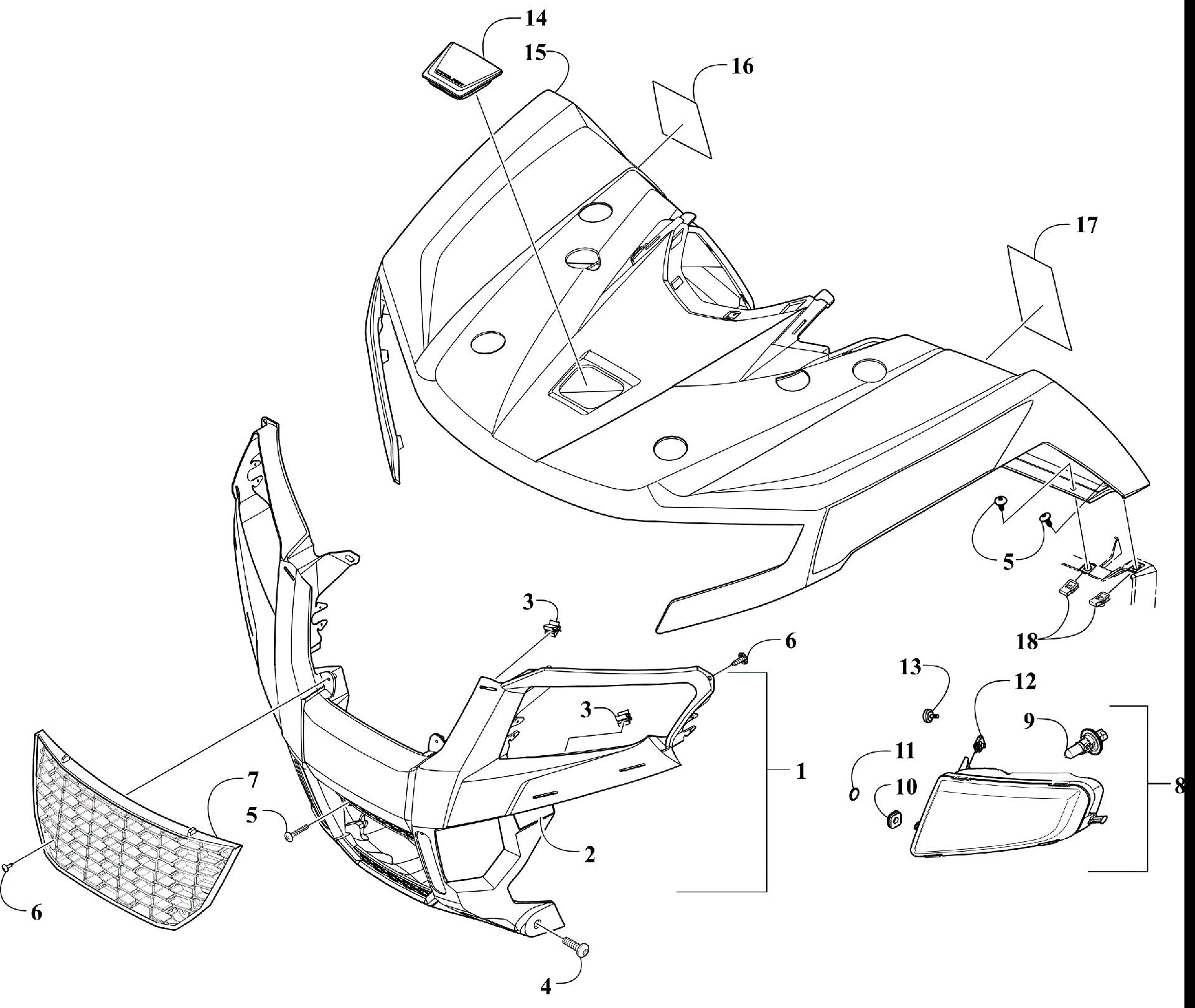 Передняя часть BODY PANEL AND HEADLIGHT ASSEMBLIES [303976]