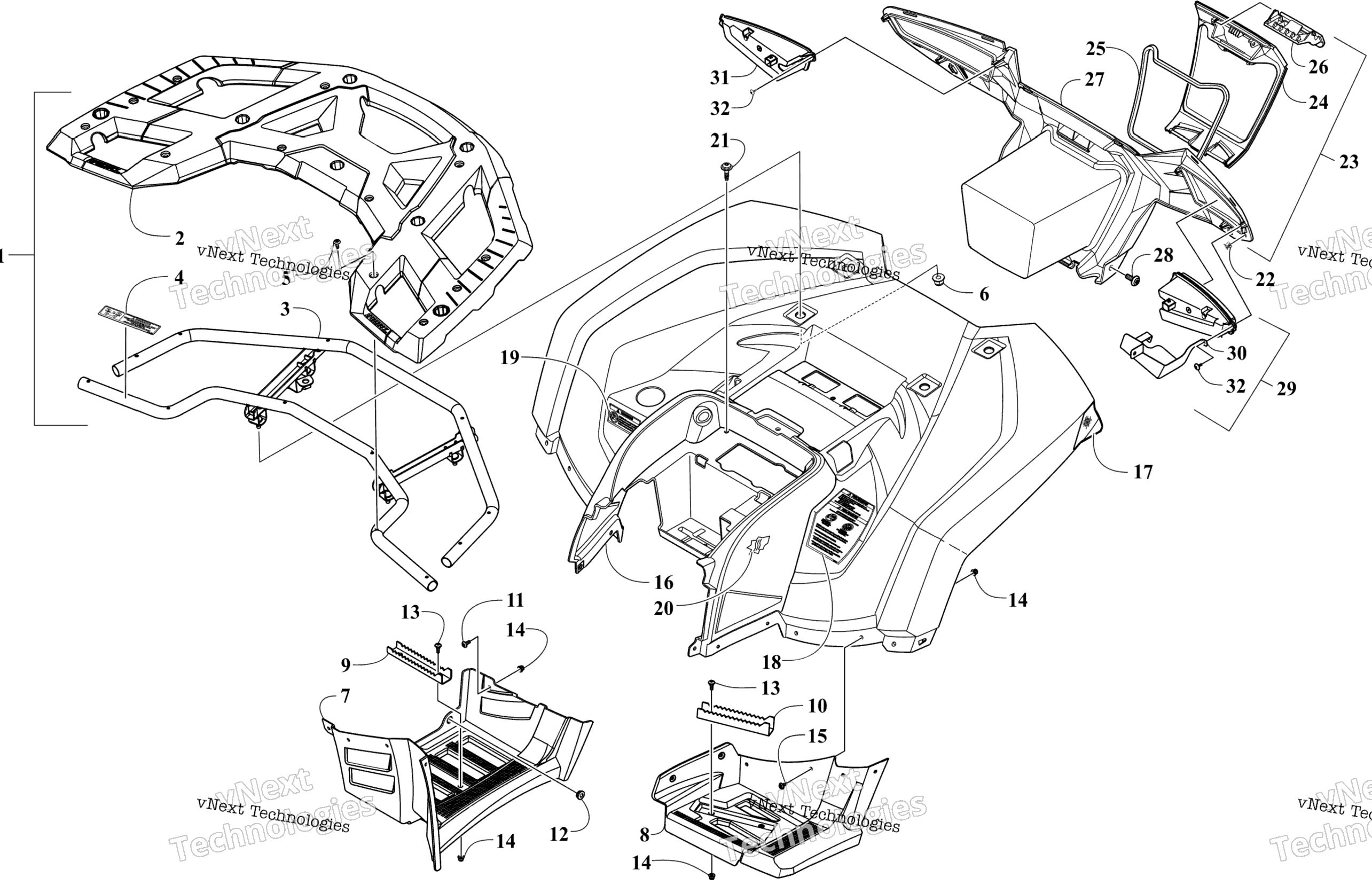 задний Rack, кузов Panel, Footwell, и Taillight Assemblies