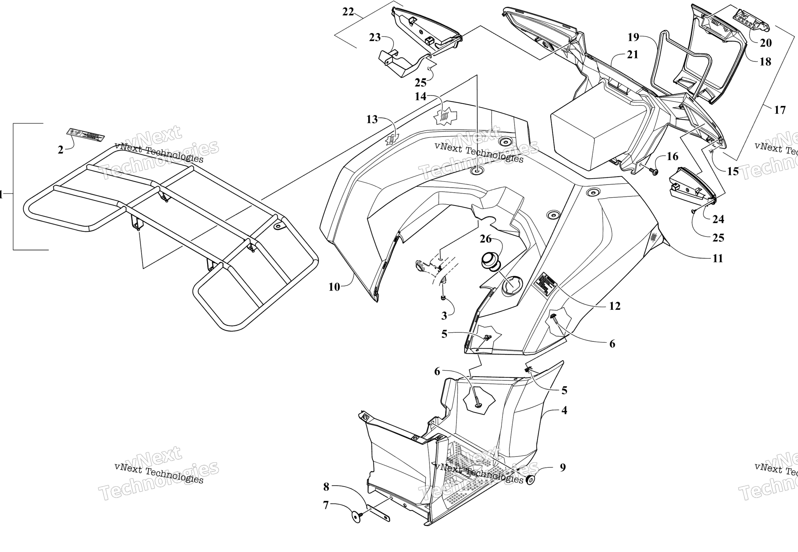задний Rack, кузов Panel, Footwell и Taillight Assemblies