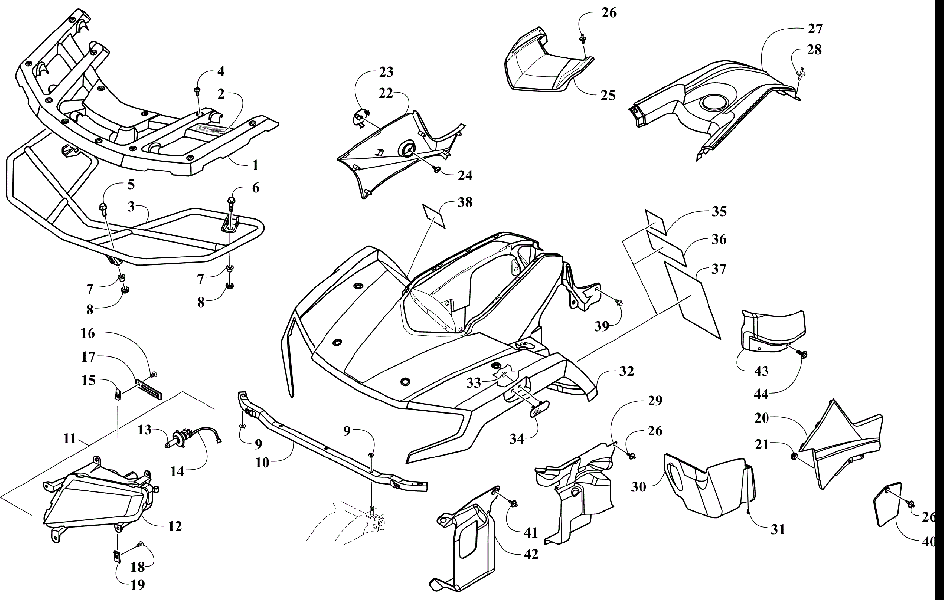 Передняя часть BODY, RACK, AND HEADLIGHT ASSEMBLY [302358]