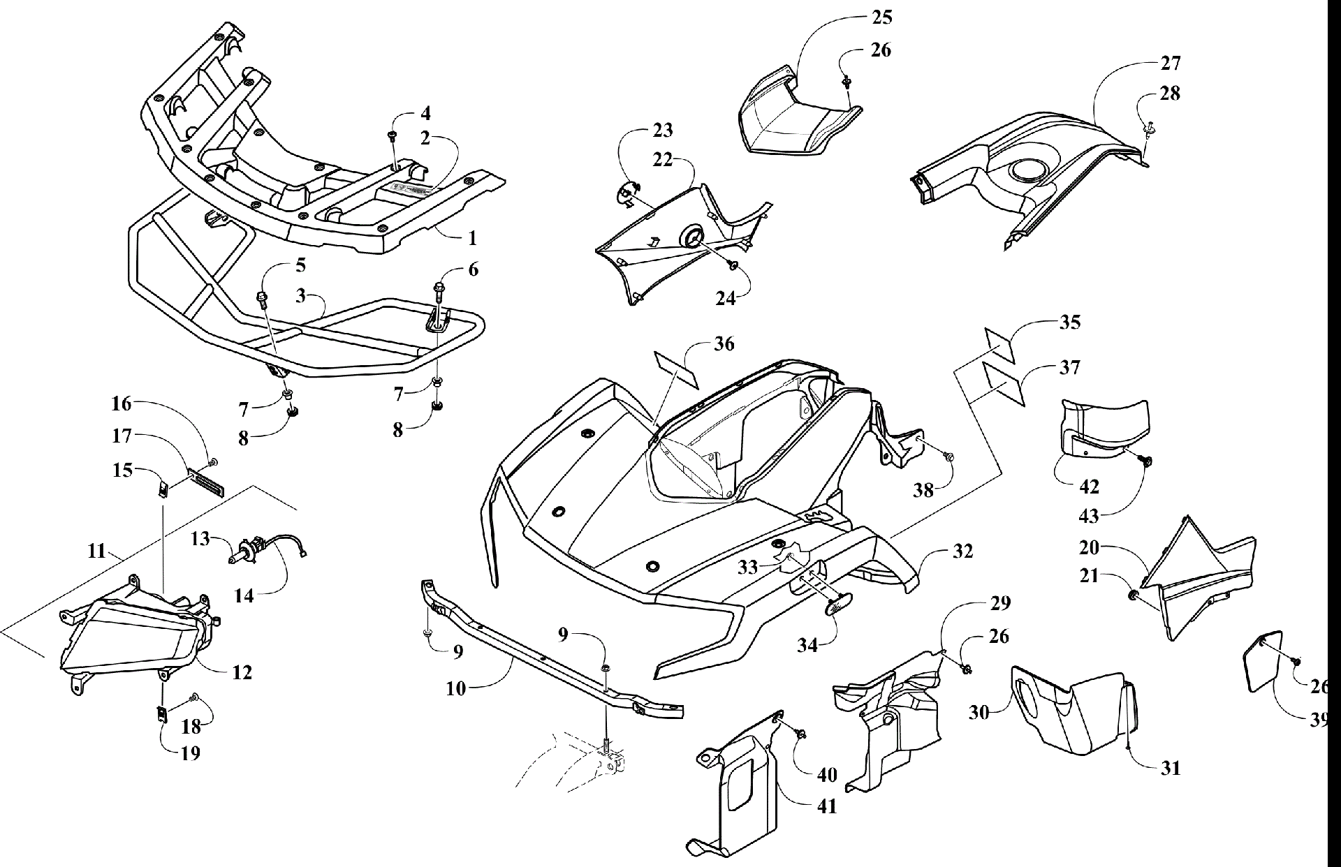 Передняя часть BODY, RACK, AND HEADLIGHT ASSEMBLY [303298]